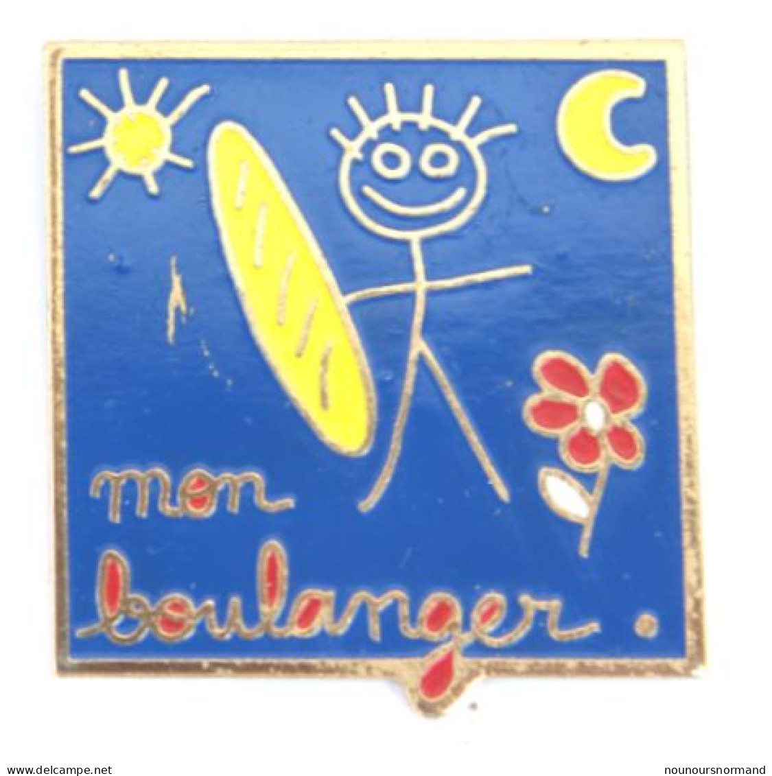 Pin's MON BOULANGER - Dessin D'enfant - Bonhomme Et Baguette De Pain - M521 - Alimentation