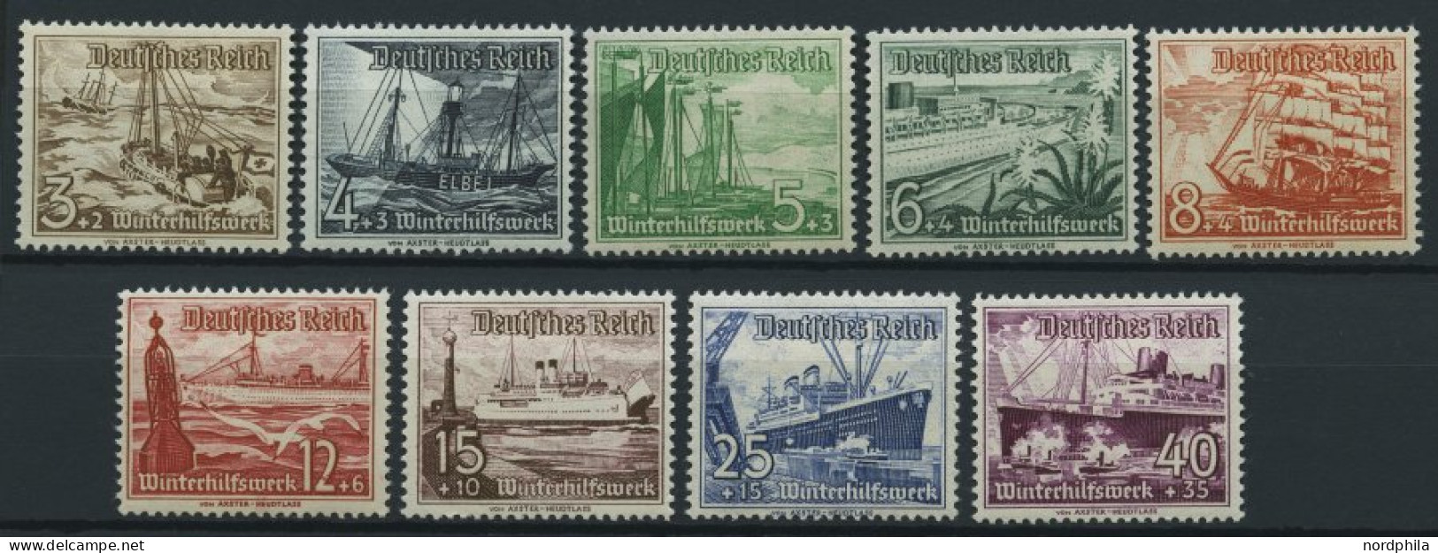 Dt. Reich 651-59 **, 1937, Schiffe, Prachtsatz, Mi. 100.- - Neufs