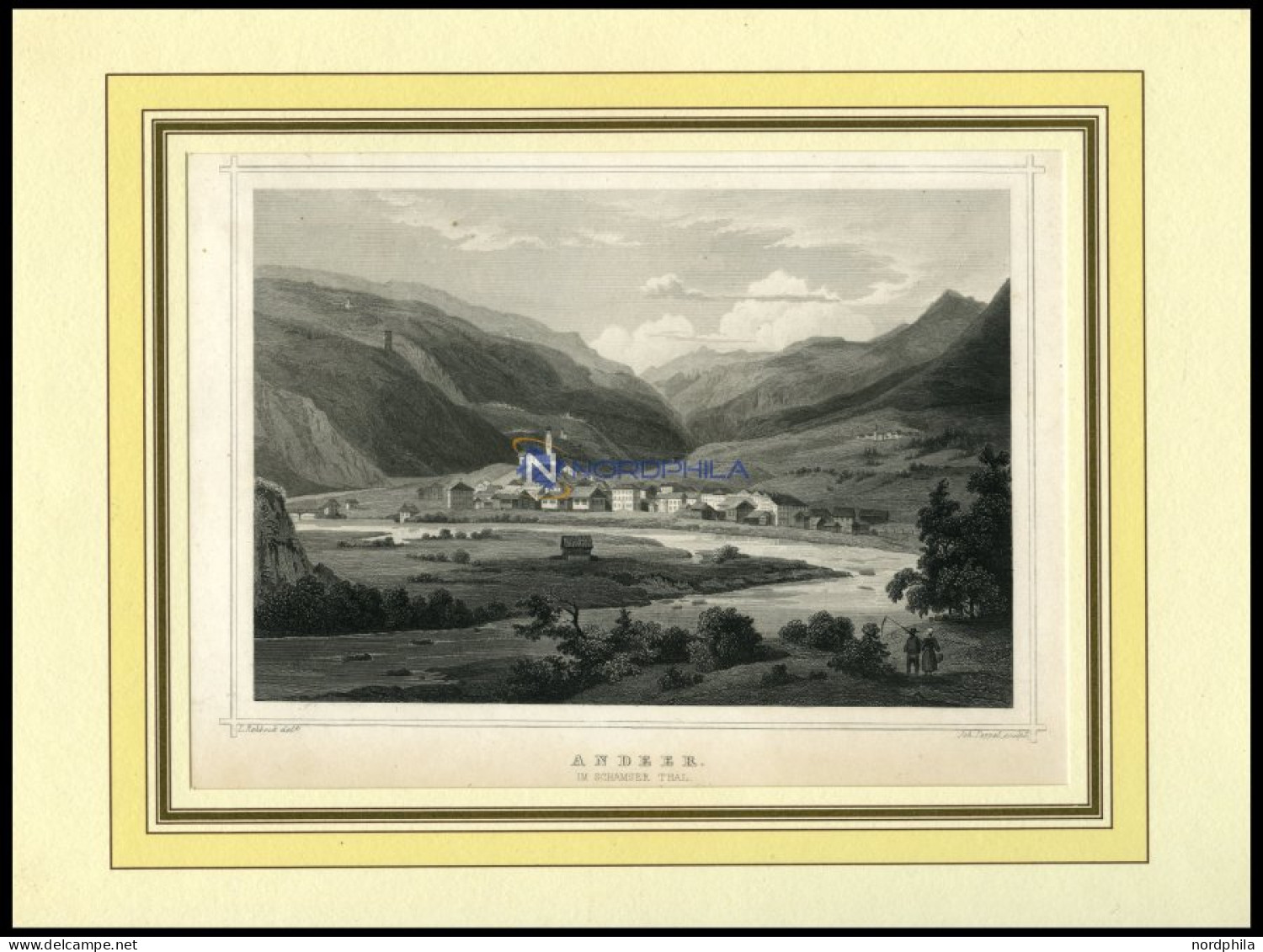 ANDER IM SCHAMSER TAL/GRAUBÜNDEN Gesamtansicht, Stahlstich Von Rohbock/Poppel Um 1840 - Lithographien