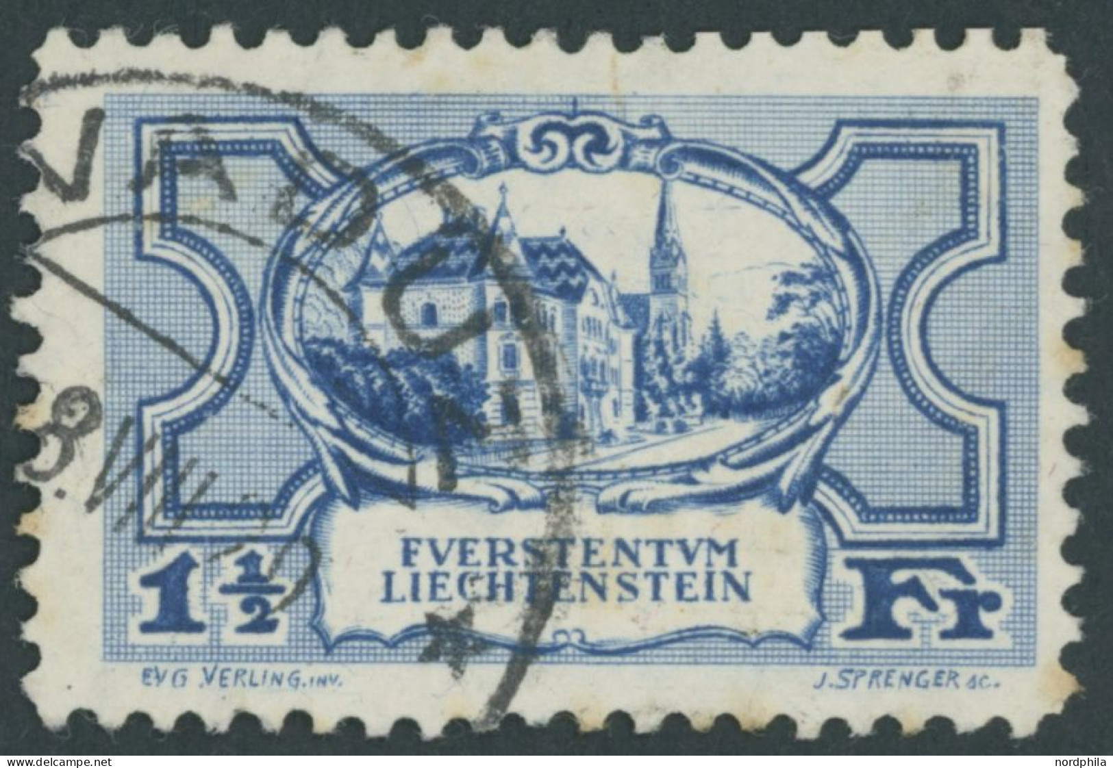 LIECHTENSTEIN 71 O, 1925, 11/2 Fr. Regierungsgebäude, Feinst, Mi. 130.- - Altri & Non Classificati