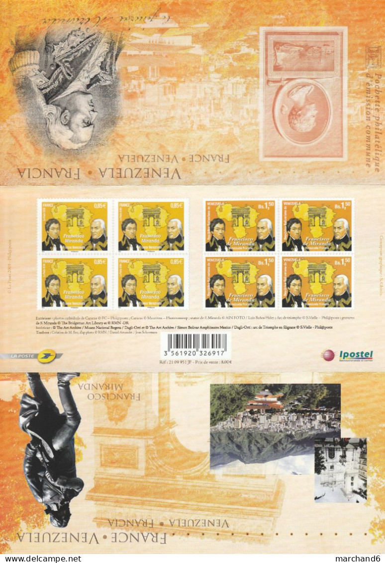 2009 France Venezuela Pochette Souvenir N°38 émissions Communes Francisco Miranda N°4408 Et 2789 Neuf ** - Autres & Non Classés