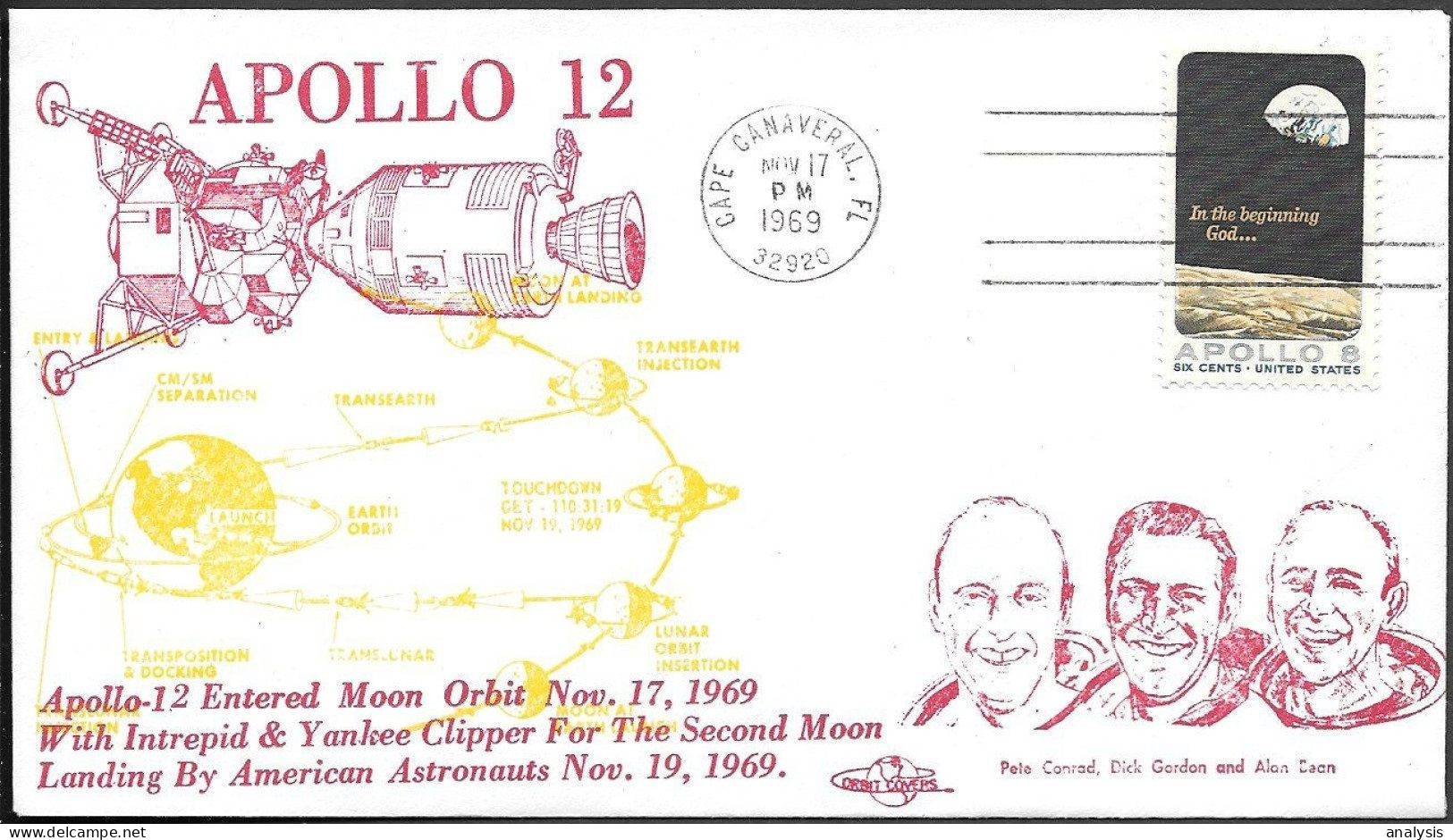 US Space Cover 1969. "Apollo 12" On Moon Orbit ##04 - Etats-Unis