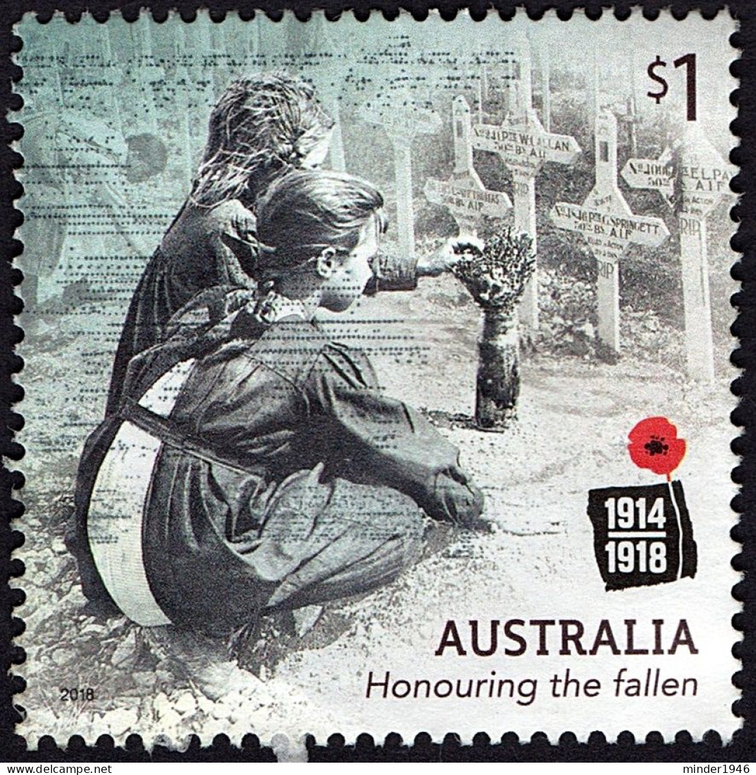 AUSTRALIA 2018 $1 Multicoloured, Centenary Of WWI: 1918 - Honoring The Fallen-Laying Of Flowers Used - Oblitérés