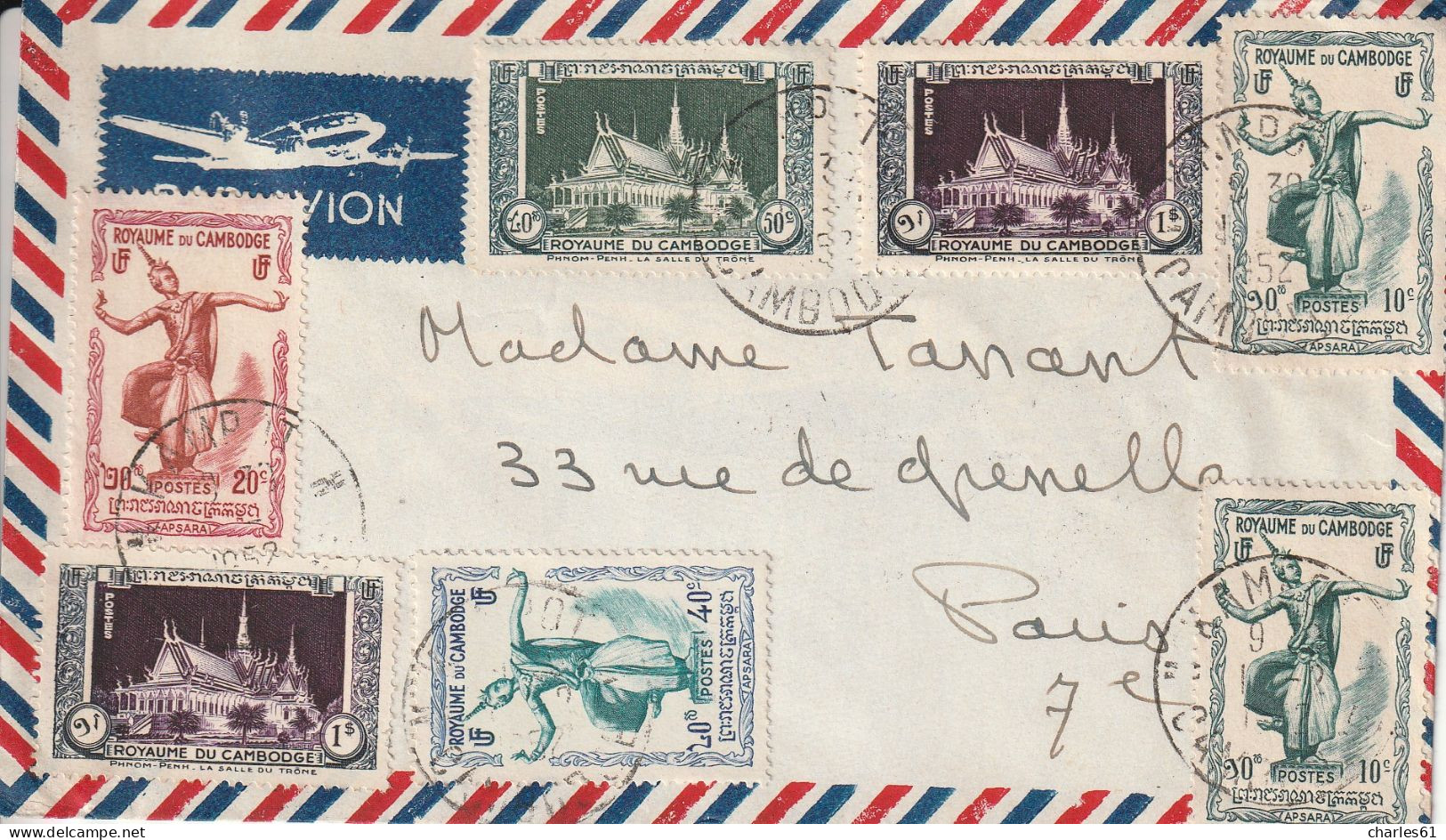 CAMBODGE - LETTRE Par Avion - Kampot Le 01/02/1952 Pour Paris - Kambodscha