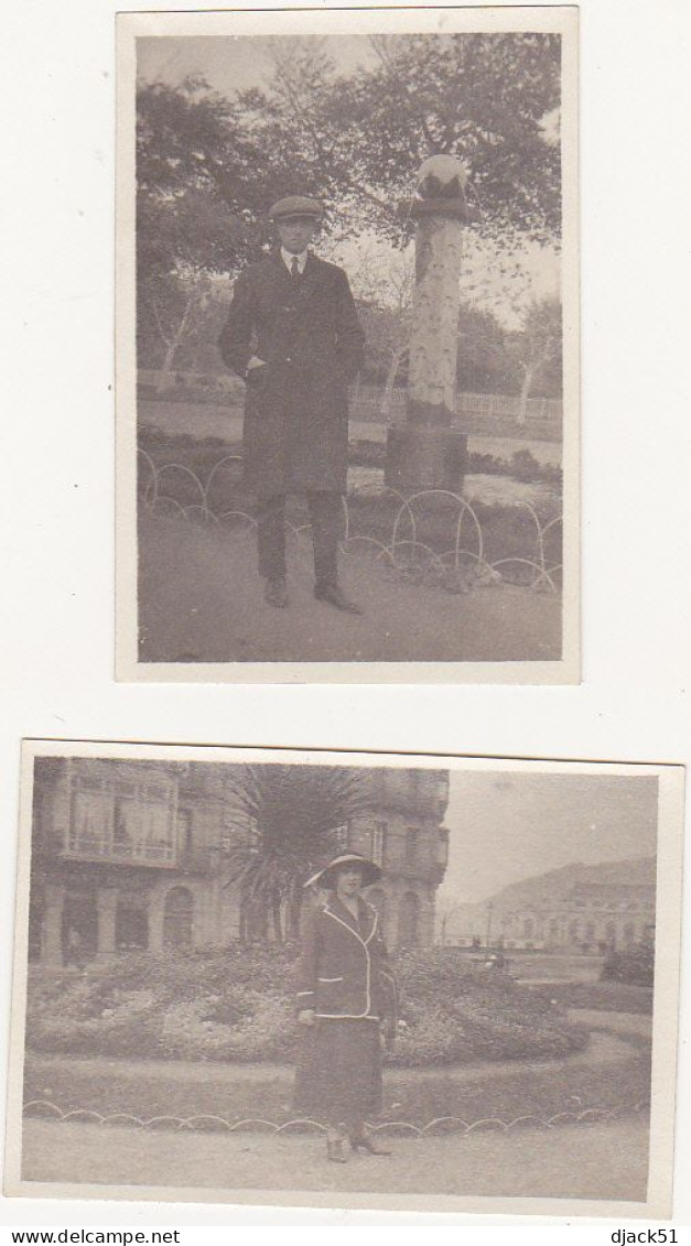 2 Anciennes Photographies Amateur / Femme Et Homme - Années 20 / St-Sébastian - Lieux