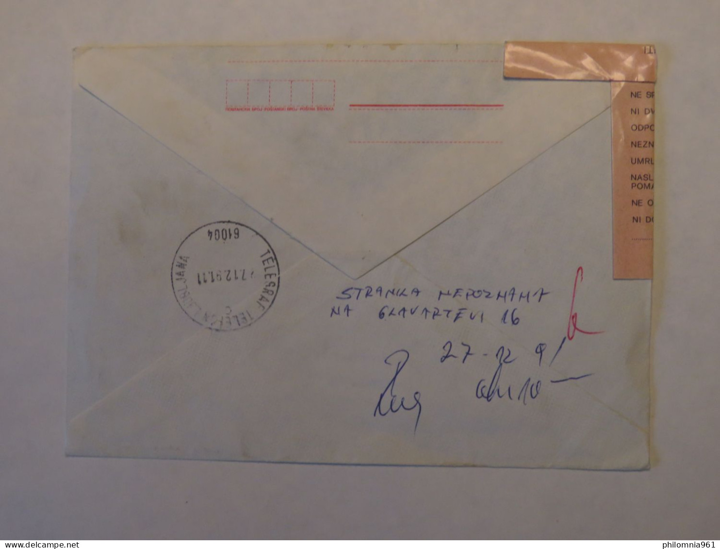 YUGOSLAVIA REGISTERED COVER  TO SLOVENIA 1991 - Andere & Zonder Classificatie