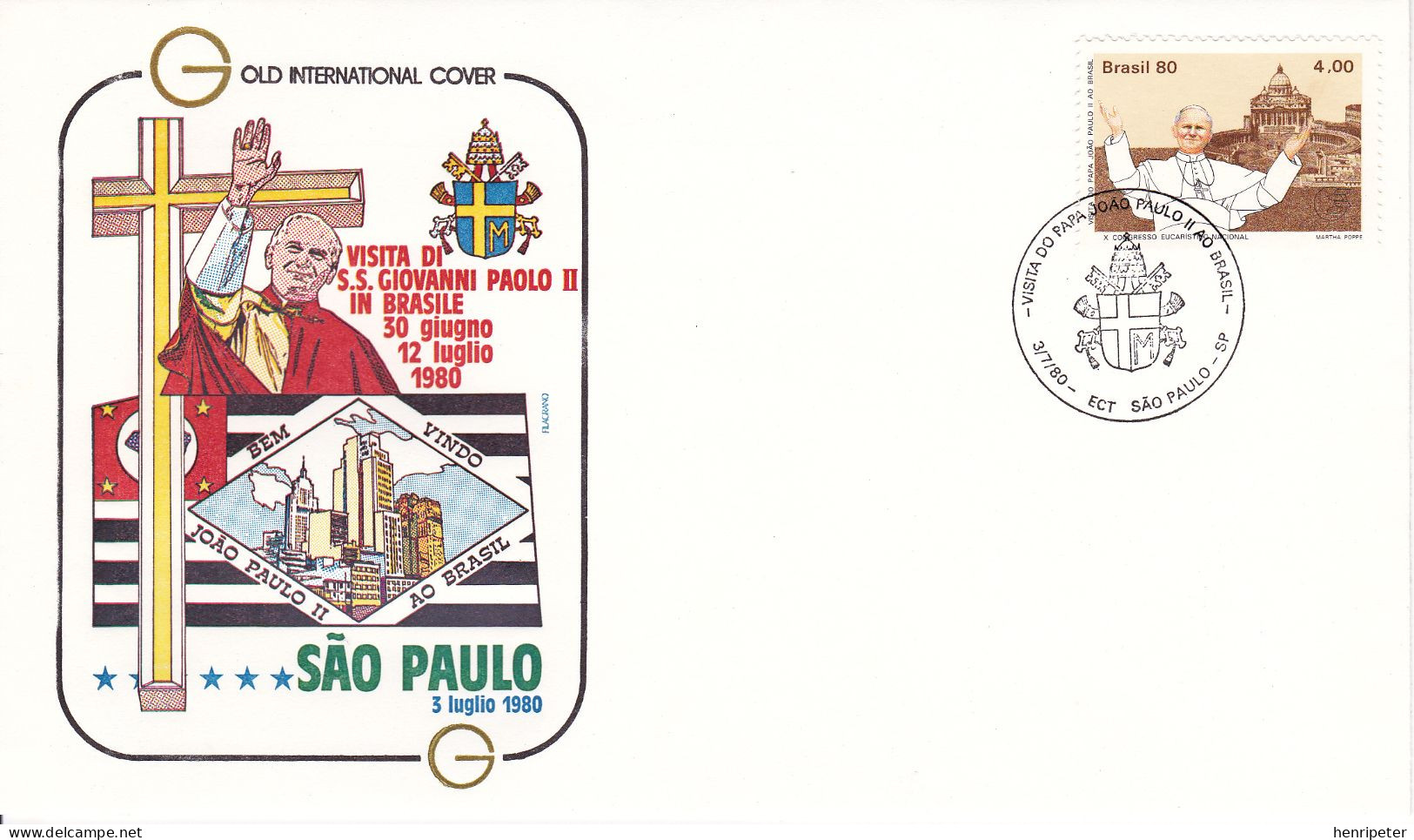 1427 (Yvert Et Telier) Sur FDC Illustrée Commémorant Le Voyage Du Pape Jean-Paul II à São Paulo Au Brésil - 1980 - FDC