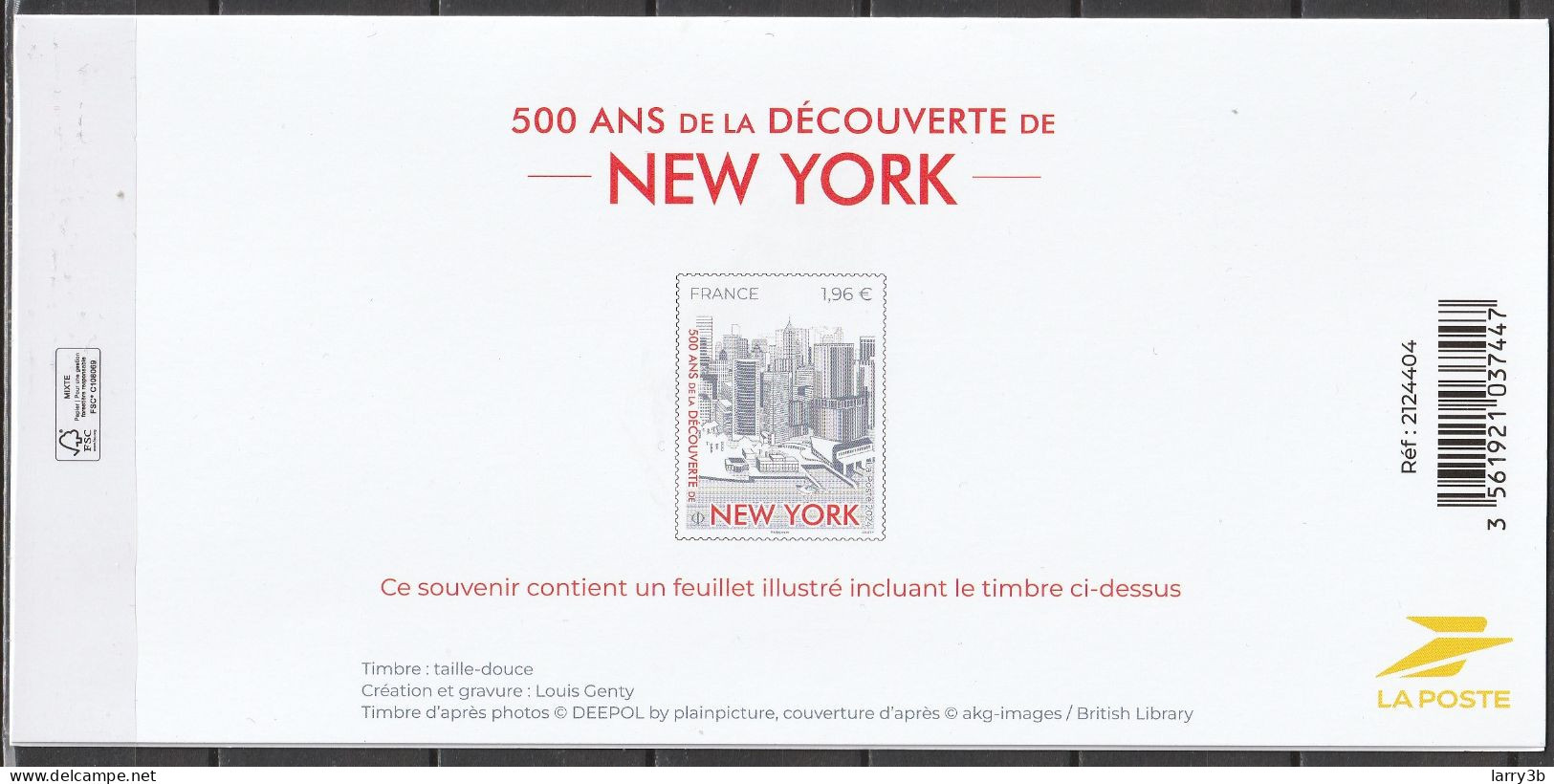 BS 2024 - BLOC SOUVENIR - "500 ANS DE LA DÉCOUVERTE DE NEW-YORK" - NEUF ** - Blocs Souvenir