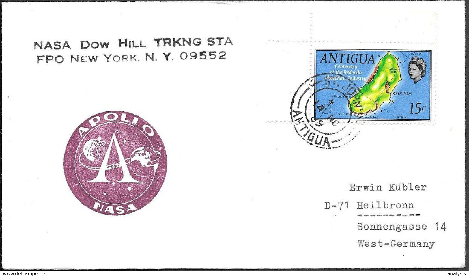 US Space Cover 1969. "Apollo 12" Launch. NASA Antigua Dow Hill Tracking Station - USA