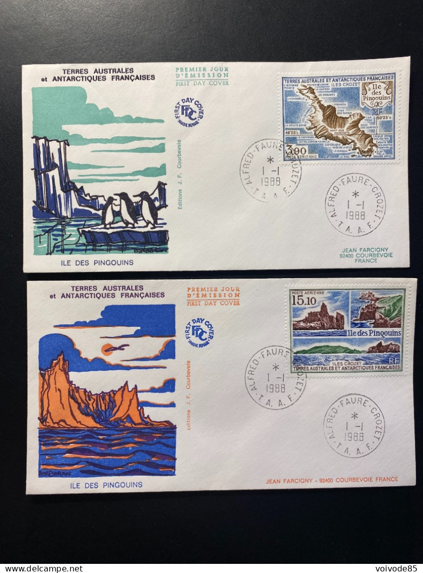 Enveloppes 1er Jour "Ile Des Pingouins" - 01/01/1988 - PA100/101 - TAAF - Crozet - FDC