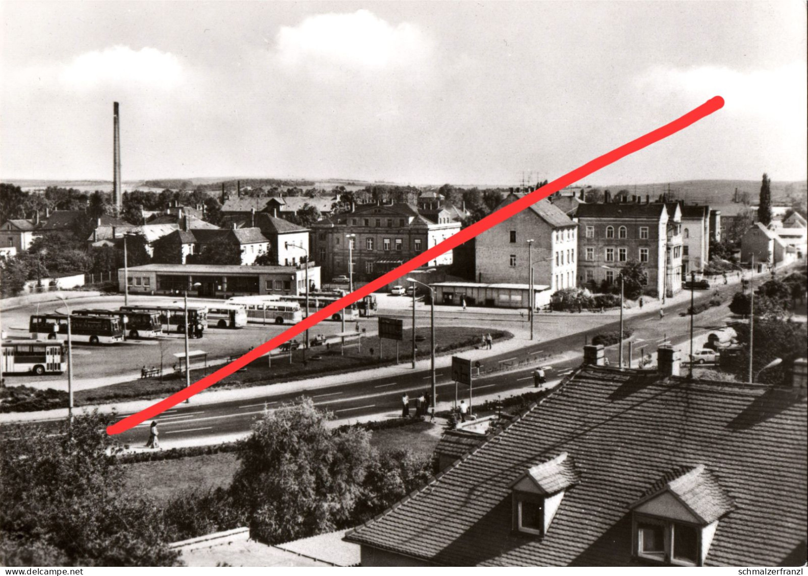 AK Oschatz Busbahnhof Bus Autobus Omnibus Ikarus A Promenade Leipziger Platz Straße Lutherstraße Bahnhofstraße DDR - Oschatz