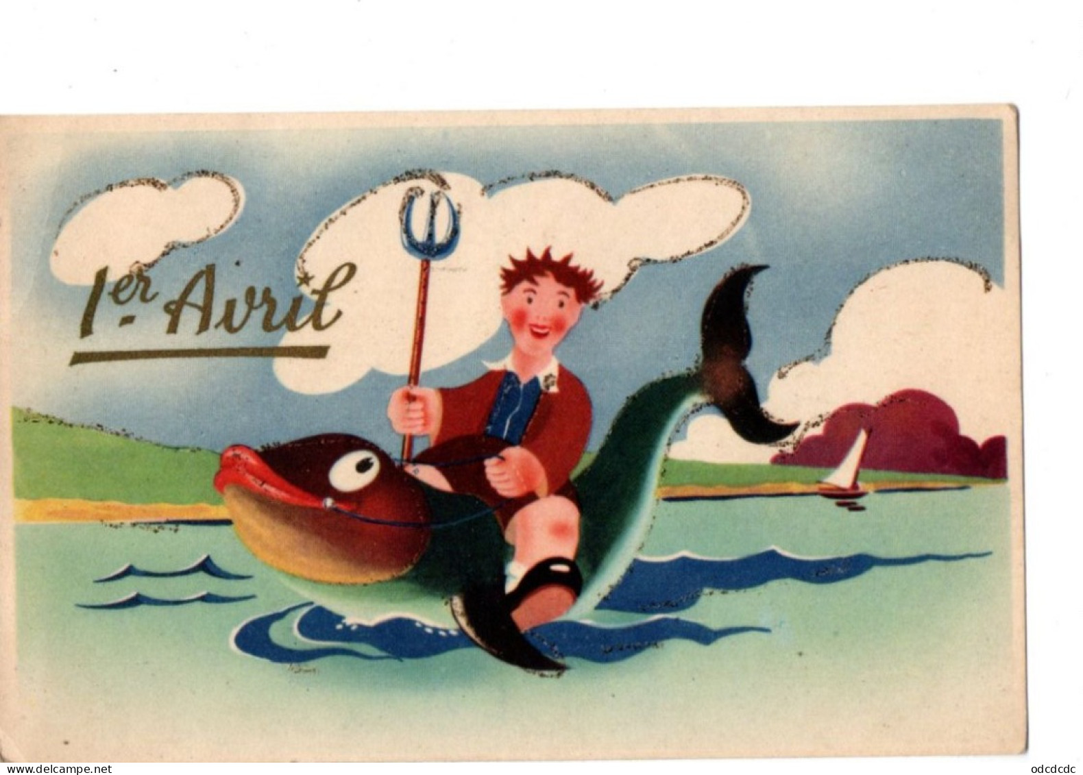 1er Avril Illustrateur Homme  Avec Untrident à Cheval Sur Un Poisson RV - 1 April (aprilvis)