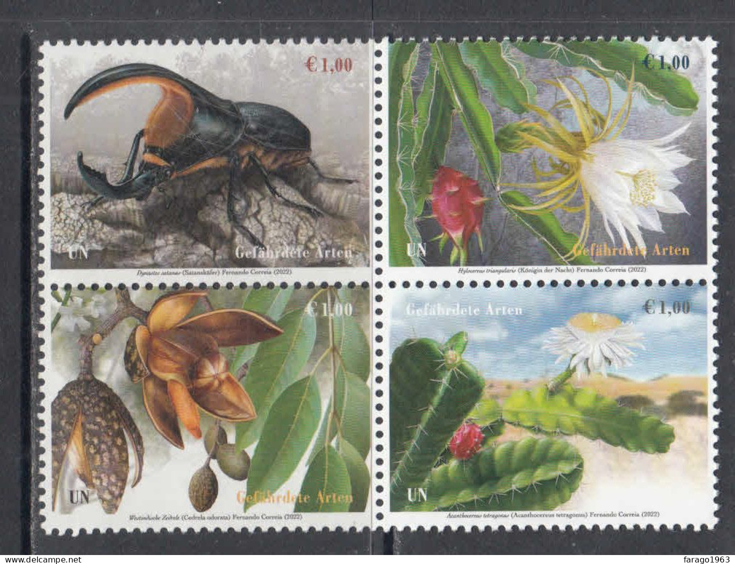 2022 United Nations Vienna Endangered Species Flora Insects Cactii Complete Block Of 4 MNH @ BELOW FACE VALUE - Ungebraucht