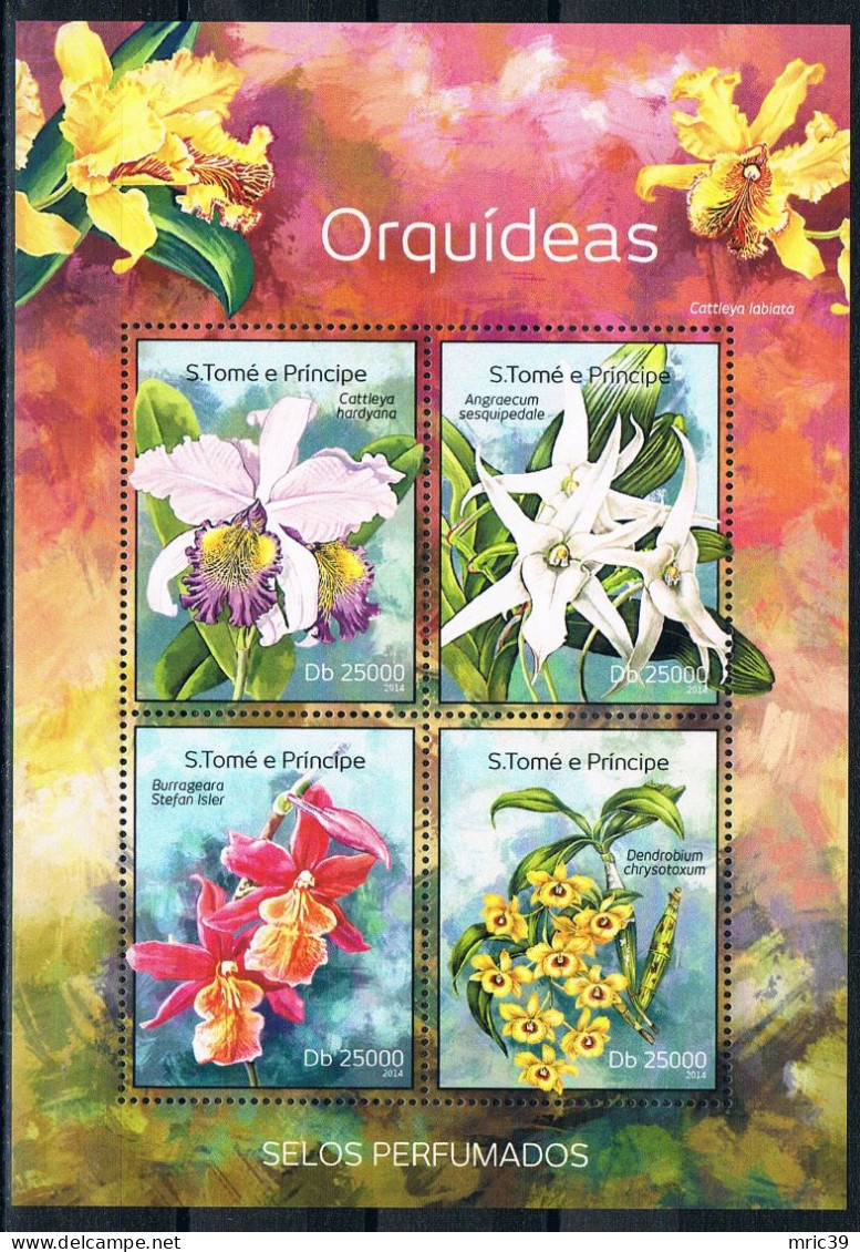 Bloc Sheet  Fleurs Orchidées Flowers Orchids  Neuf  MNH **   S Tome E Principe 2014 - Orchidées