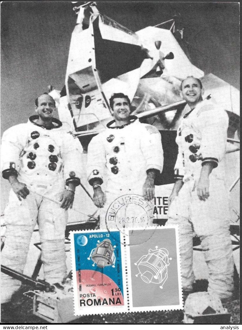 Romania Space Maxi Card 1970. "Apollo 12" Astronauts Conrad Gordon Bean - Europe