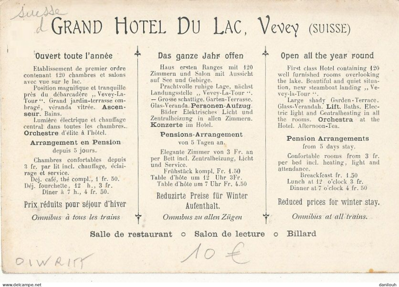 SUISSE )) VEVEY    Débarcadere   Vevey La Tour   A RIEDEL S GRAND HOTEL DU LAC - Sonstige & Ohne Zuordnung