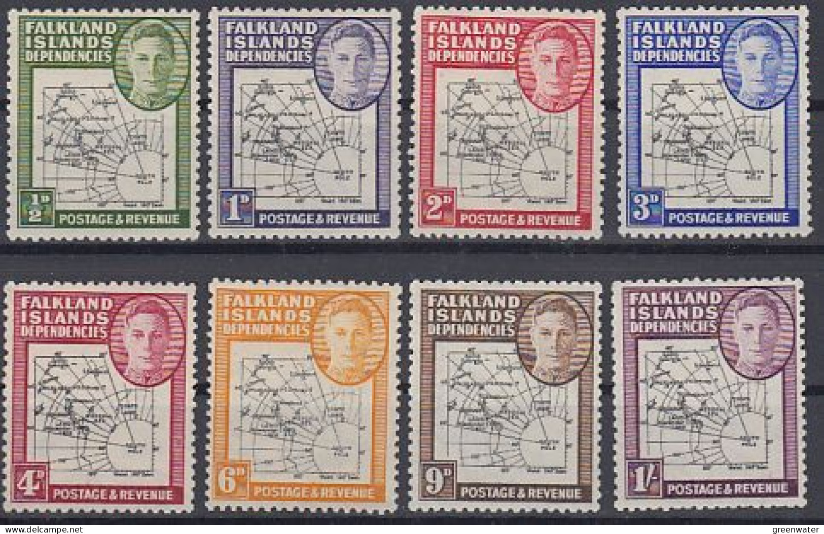 Falkland Islands Dependencies 1946 Map 8v ** Mnh (59812) - Géorgie Du Sud