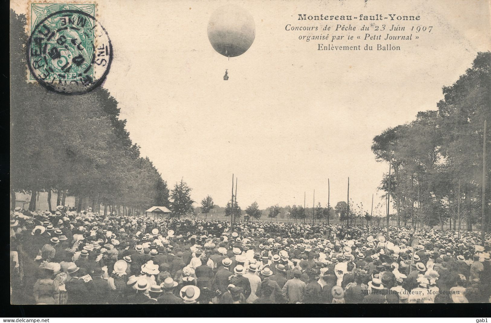 77 -- Montereau -- Concours De Peche Du 23 Juin 1907 Organise Par Le  " Petit Journal " - Enlevement Du Ballon - Montereau