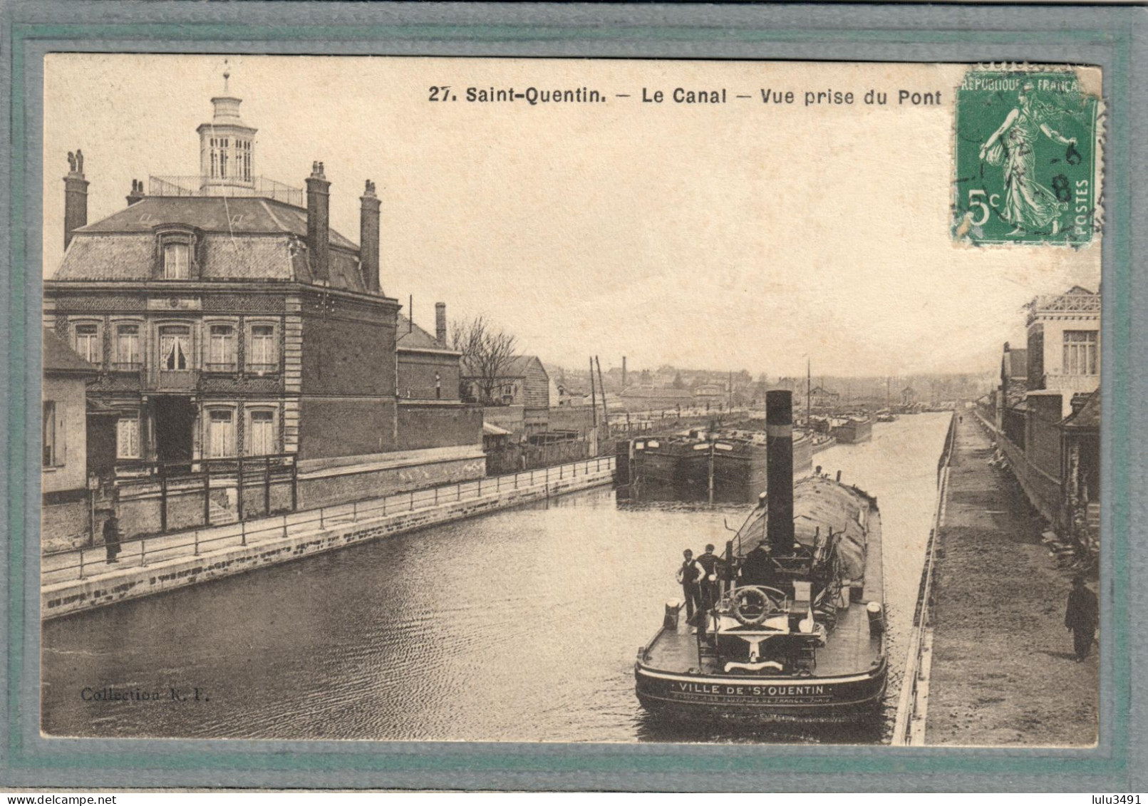 CPA (02) SAINT-QUENTIN - Mots Clés: Canal De St-Quentin, Chemin De Halage, écluse, Péniche - 1908 - Saint Quentin