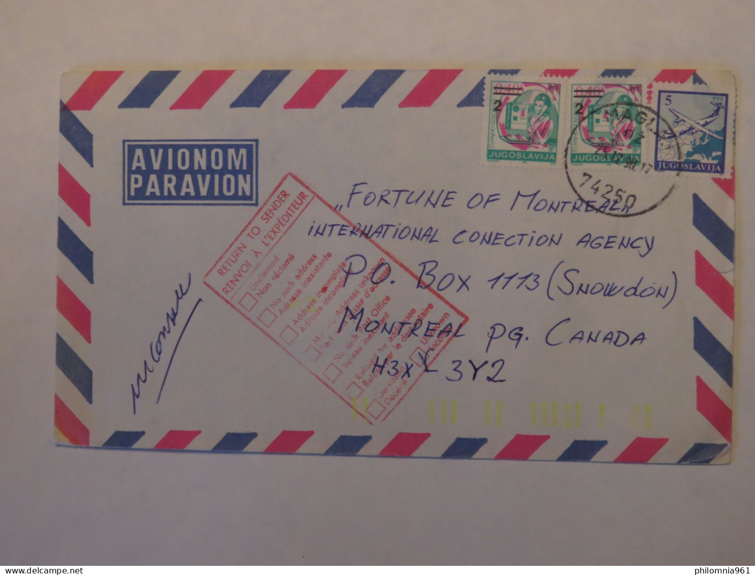 YUGOSLAVIA AIRMAIL  COVER  TO CANADA 1990 - Andere & Zonder Classificatie