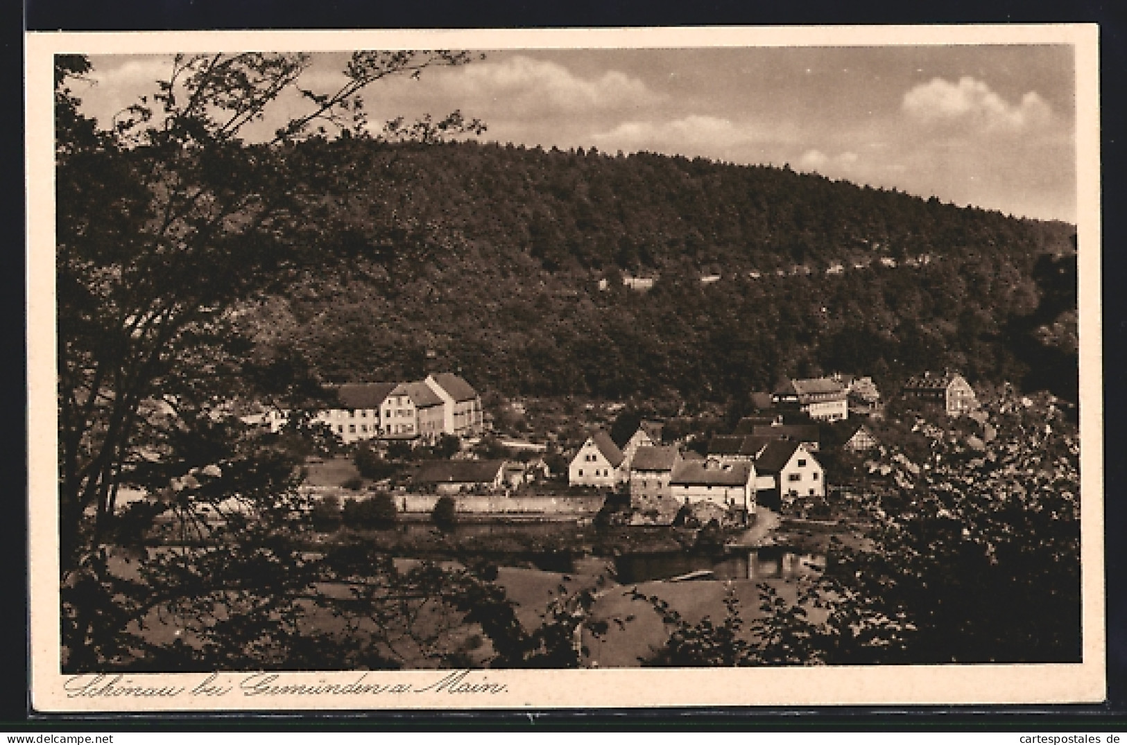 AK Schönau Bei Gemünden, Ortsansicht Mit Flusspartie  - Gemuenden