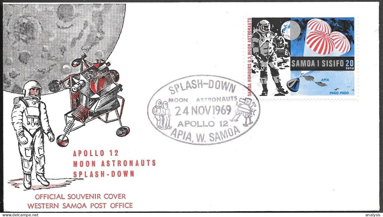 Samoa Space Cover 1969. "Apollo 12" Splashdown - Oceanía