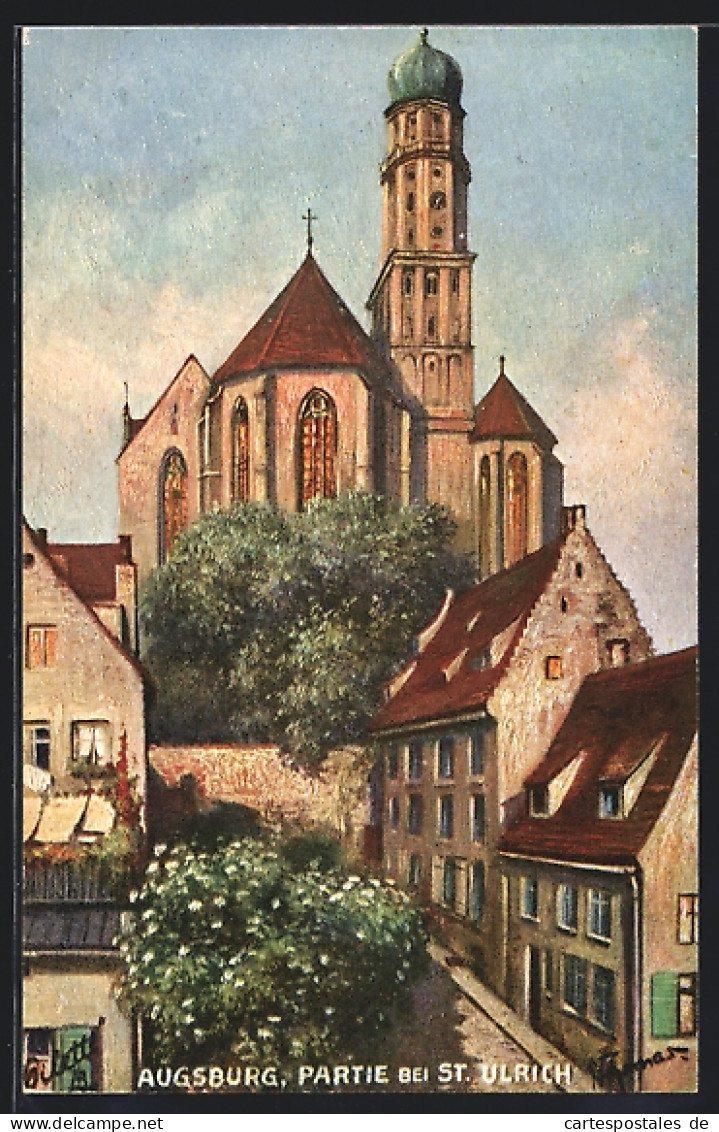 Künstler-AK Augsburg, Partie Bei Der Kirche St. Ulrich  - Augsburg