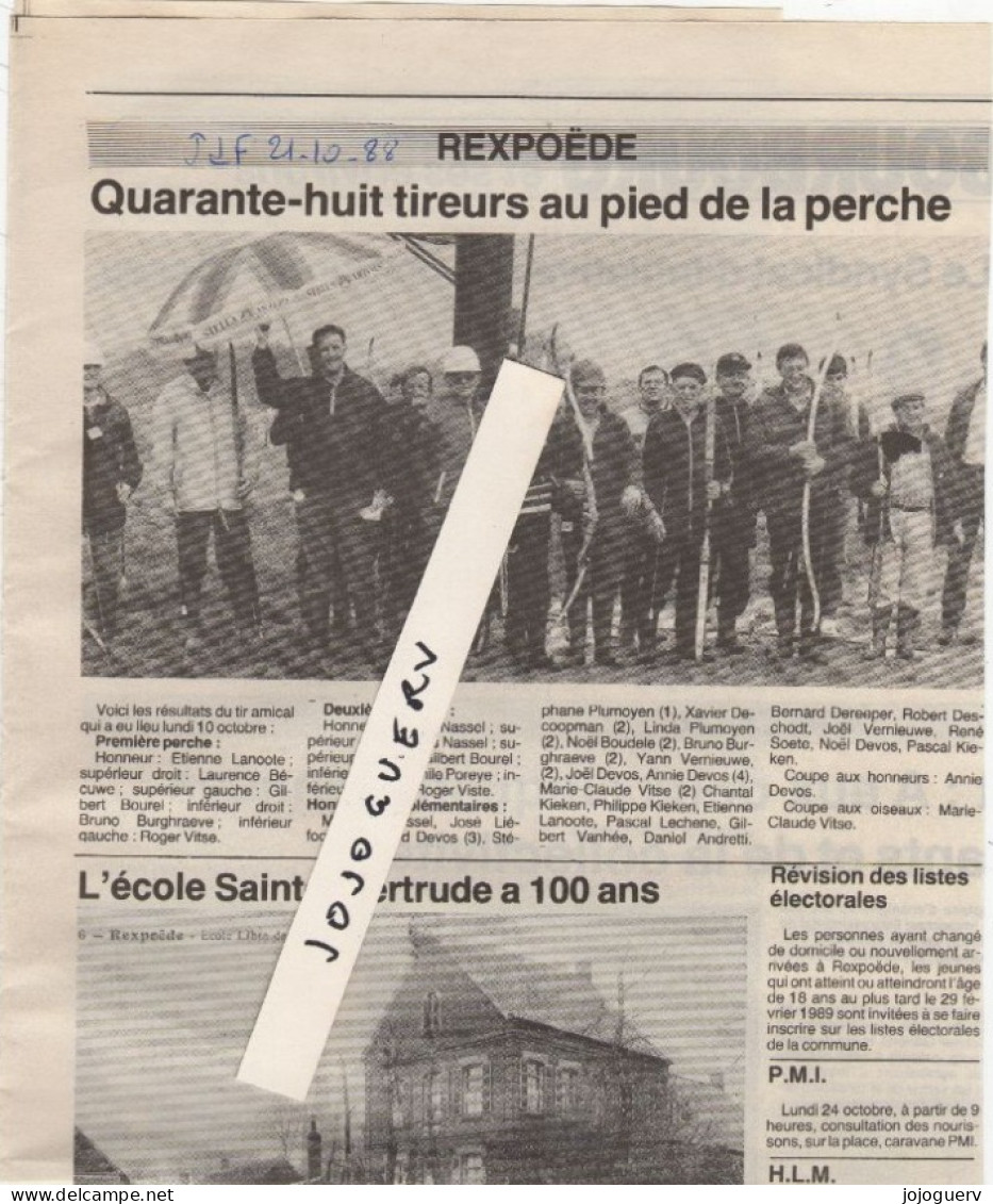 Coupure De Journal : Quarante Huit Tireurs Au  Pied De La Perche à Rexpoëde , école Ste Gertrude A 100 Ans Format 19x44 - 1950 - Nu