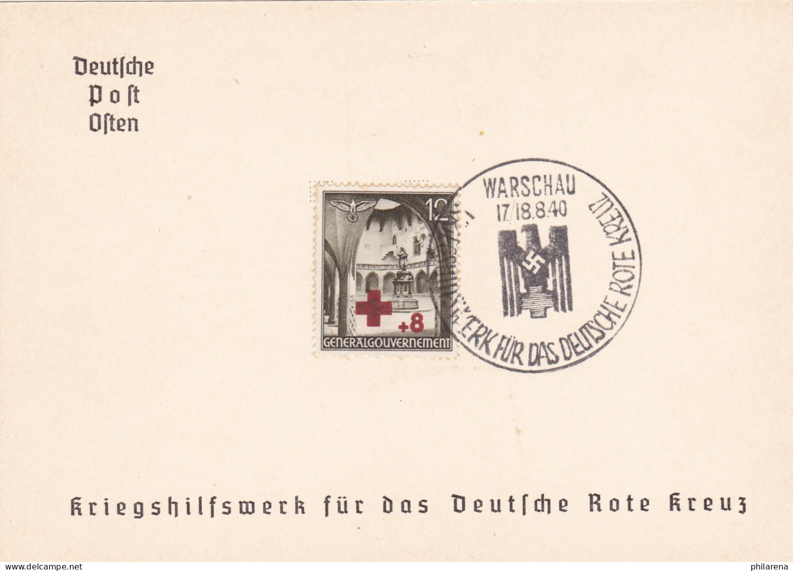 GG: Gedenkarte G4, MiNr. 52 Mit Dunklerer Roter Farbe - Besetzungen 1938-45