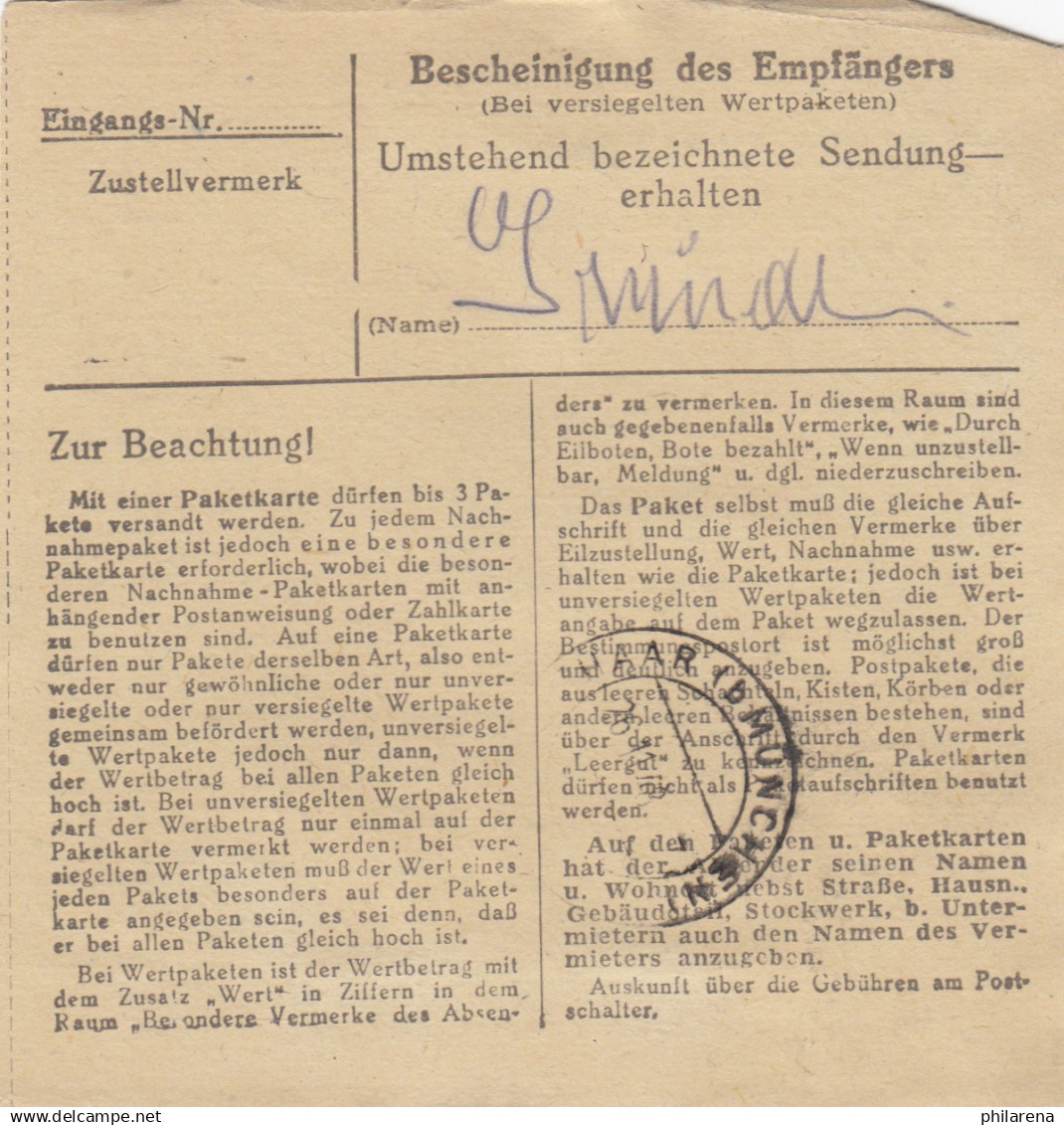 BiZone Paketkarte 1948: Bad Aibling Nach Eglfing-Haar - Covers & Documents