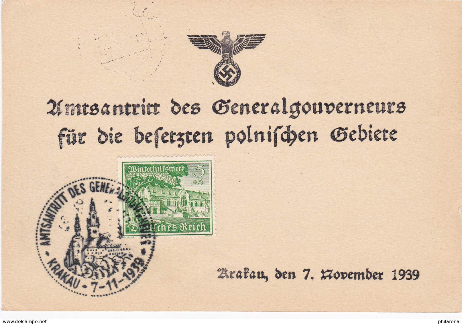 GG: Gedenkarte G1, Langes F, Versandt Am 01.12.39 Aus Bochnia - Besetzungen 1938-45