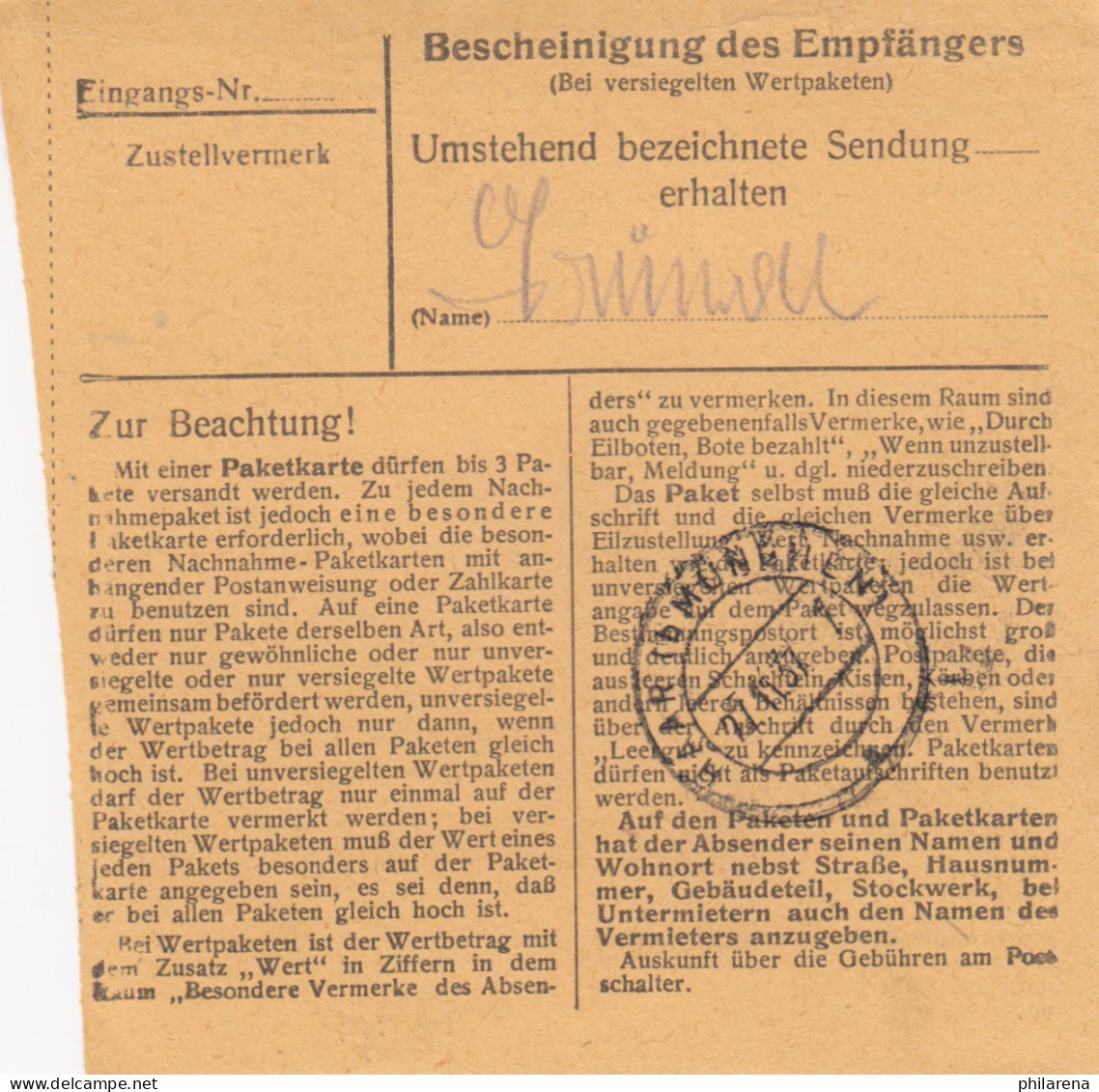 BiZone Paketkarte 1948: Aschau Nach Eglfing, München - Lettres & Documents