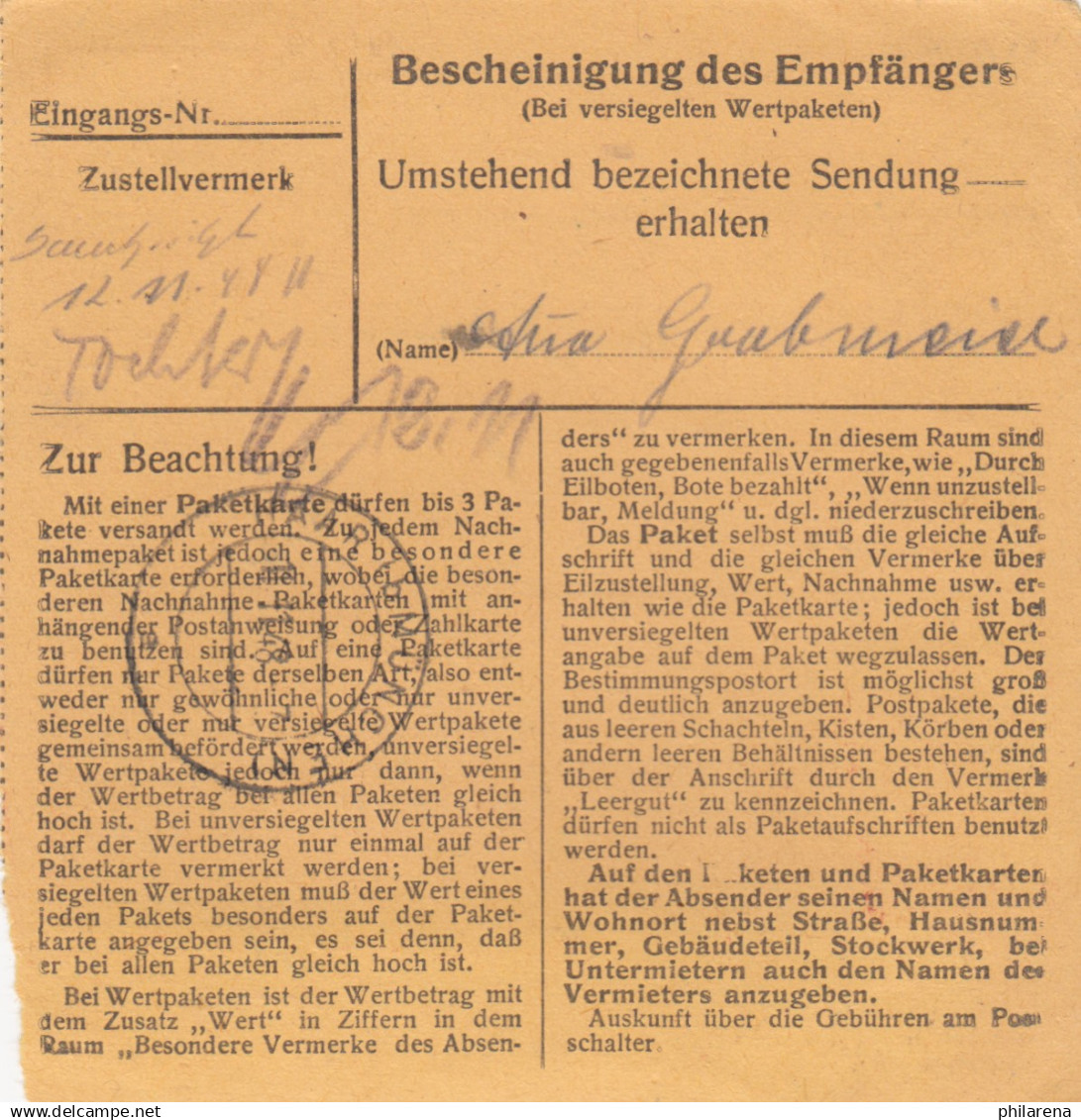 BiZone Paketkarte 1948: Edenstetten Nach Haar - Briefe U. Dokumente