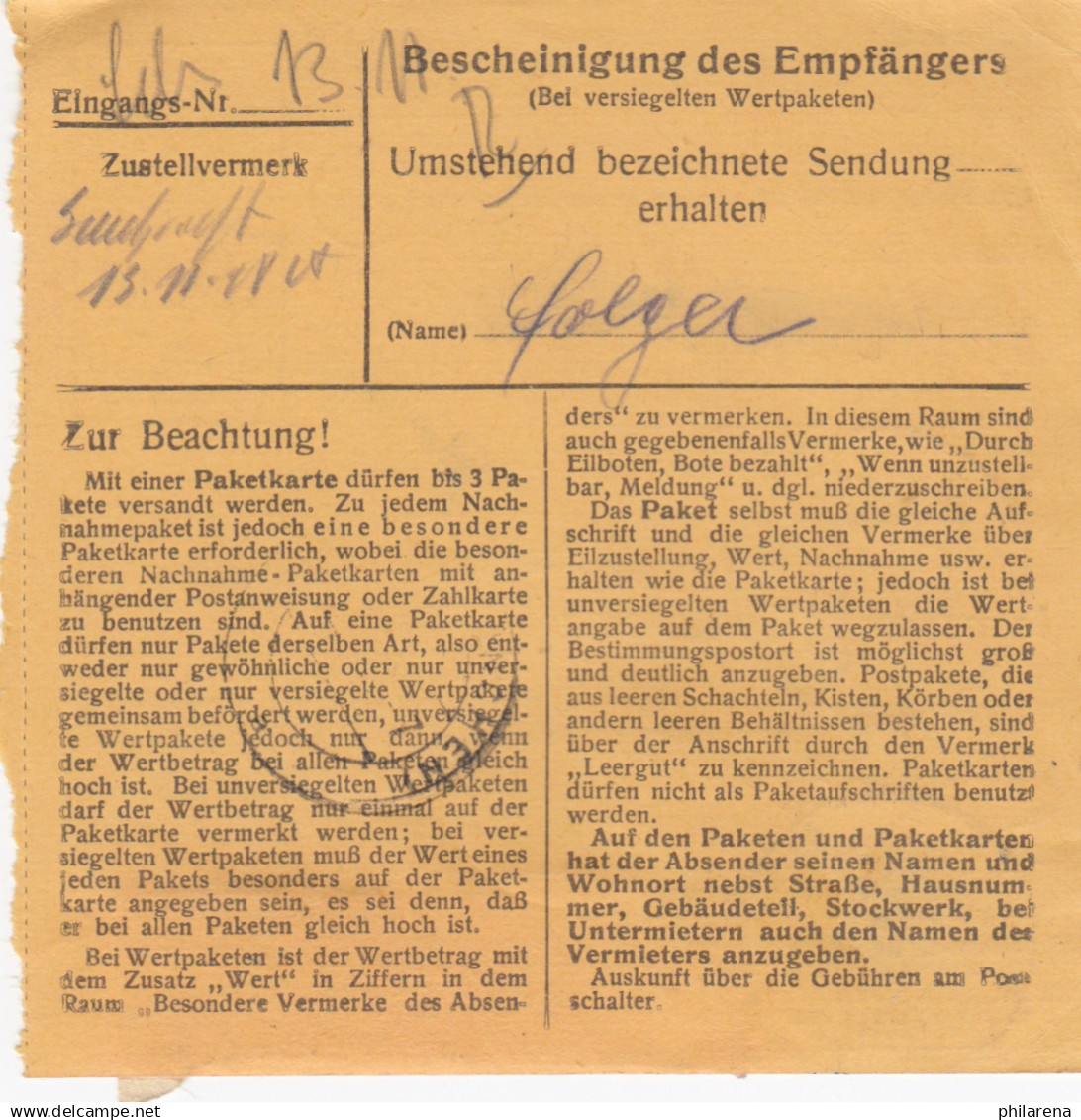 BiZone Paketkarte1948: Breitenberg Nach Haar B. München - Lettres & Documents