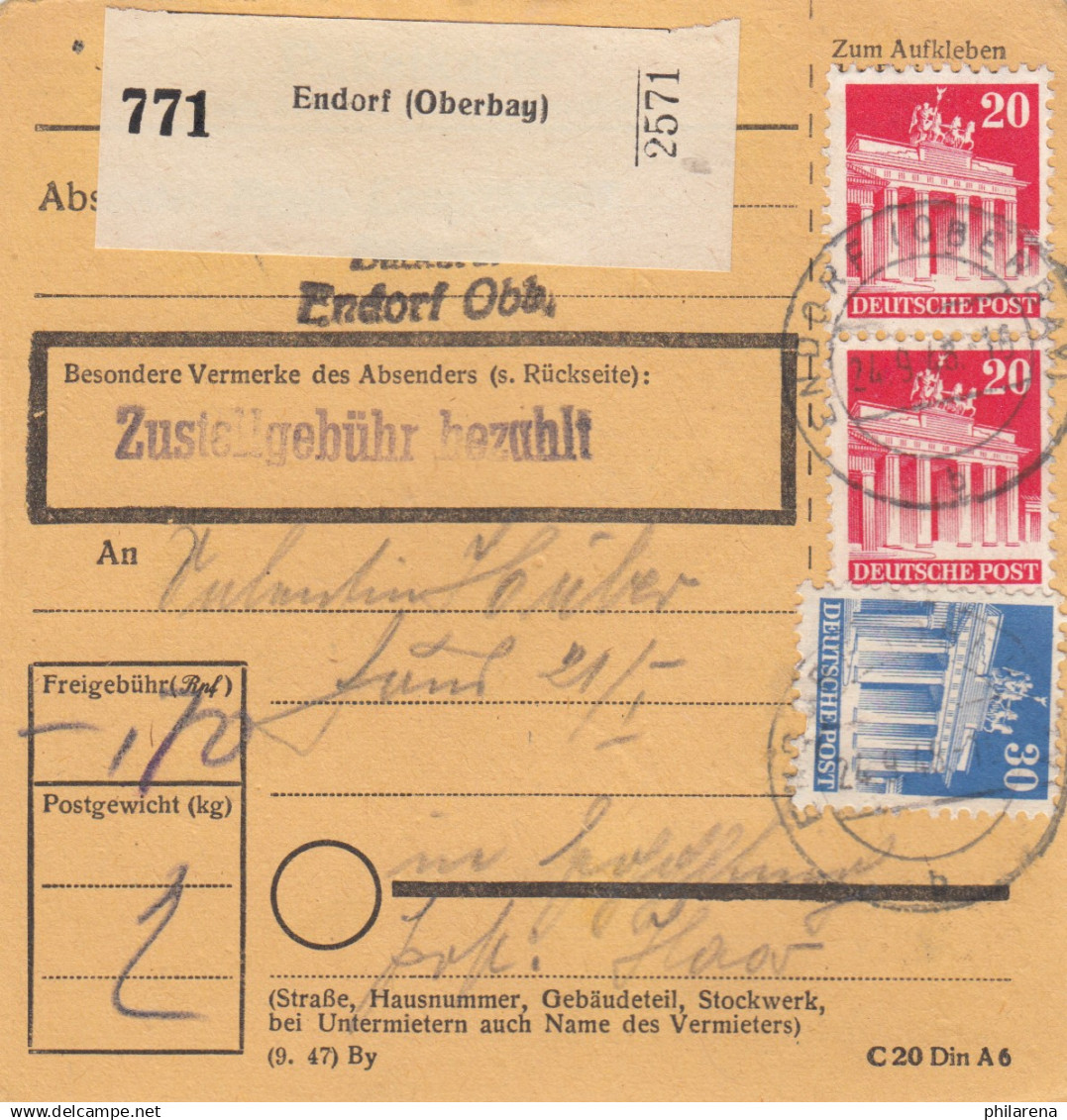 BiZone Paketkarte 1948: Endorf (Oberbay) Nach Haar - Briefe U. Dokumente