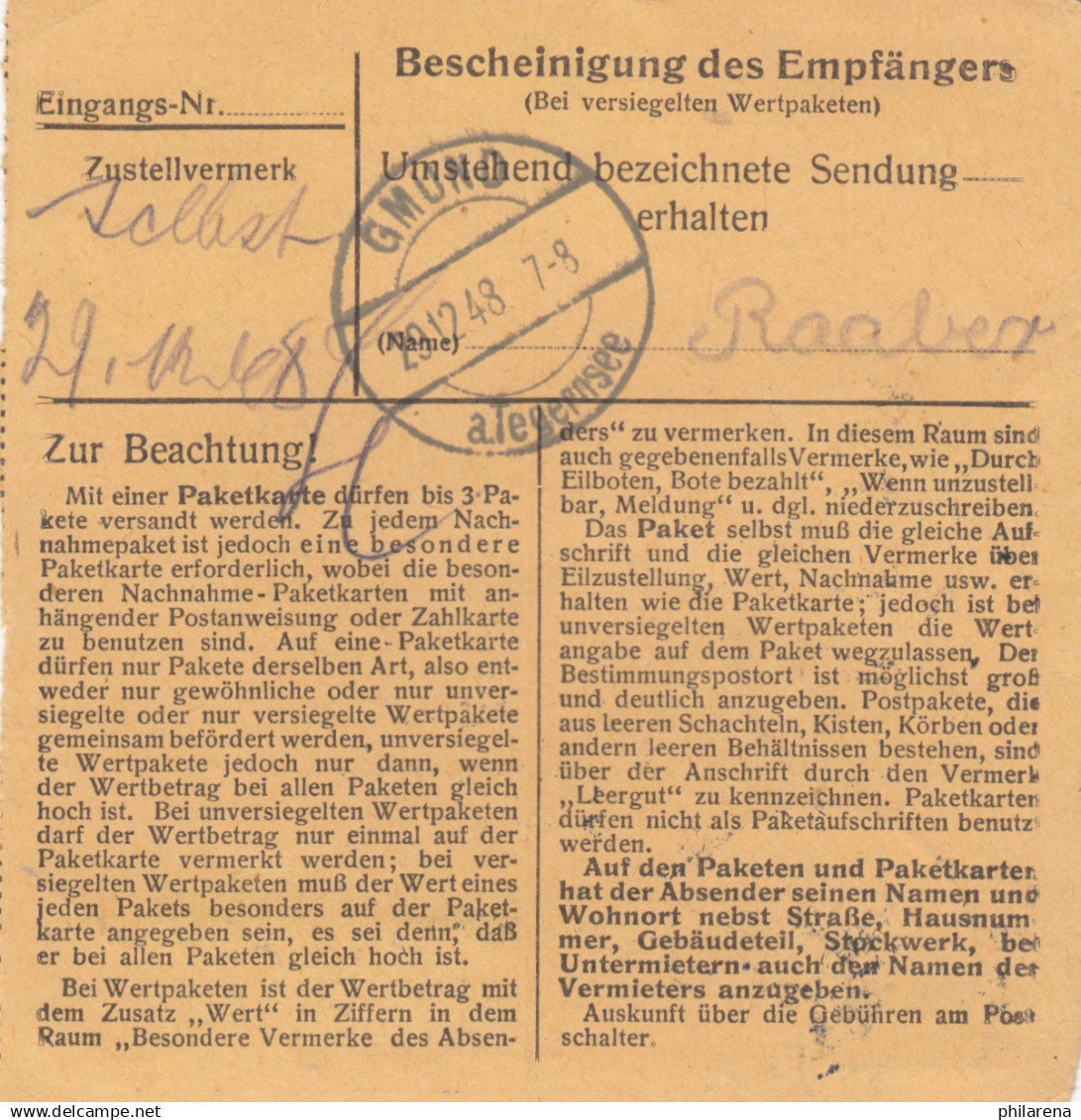 BiZone Paketkarte 1948: Nürnberg Nach Moosrain - Lettres & Documents