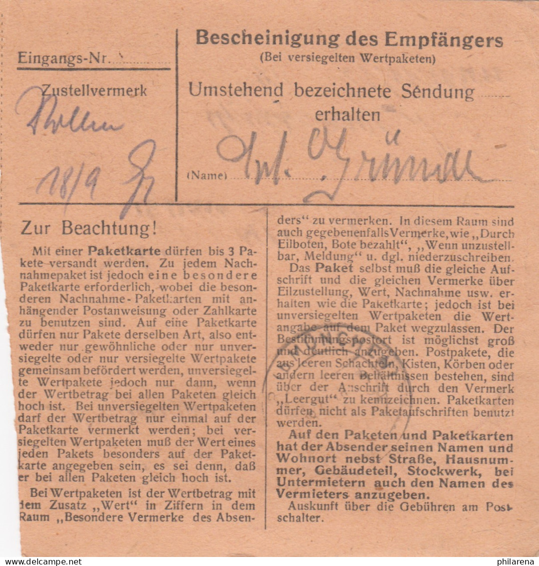 BiZone Paketkarte 1948: Rehau Nach Eglfing - Briefe U. Dokumente