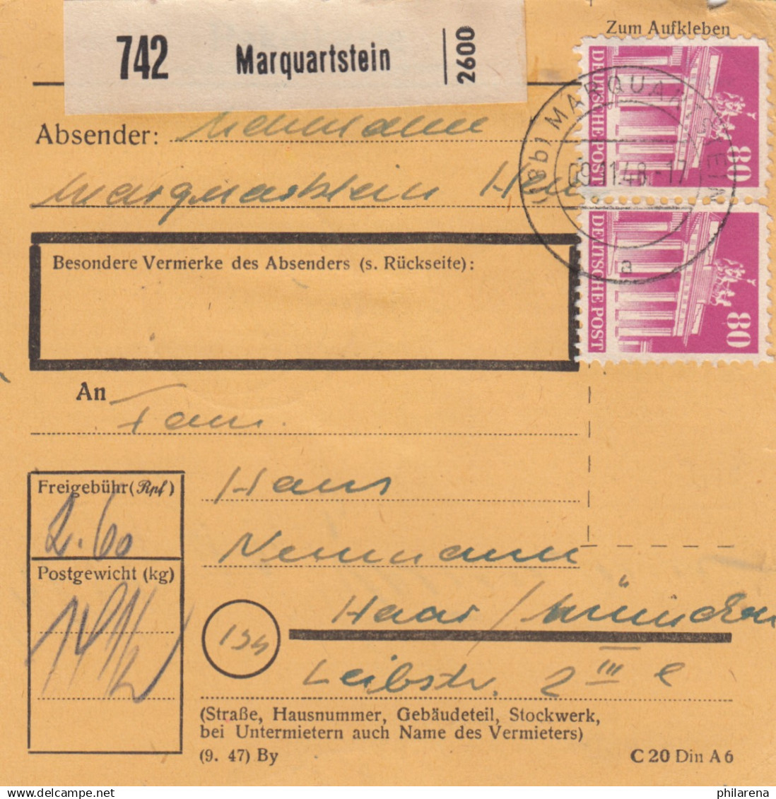 BiZone Paketkarte 1948: Marquartstein Nach Haar B. München - Brieven En Documenten