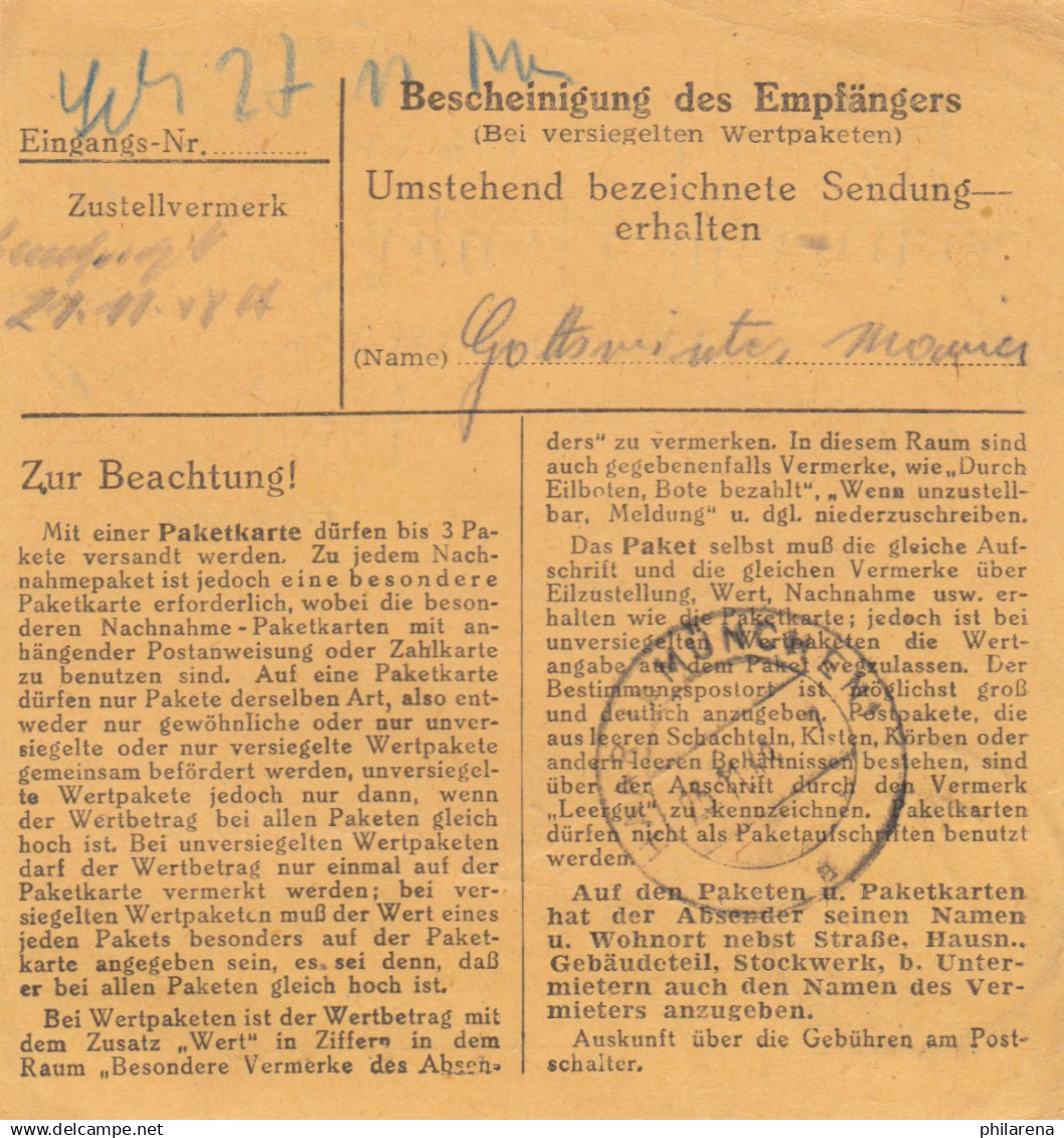 BiZone Paketkarte 1948: Geigant Nach Haar München - Cartas & Documentos