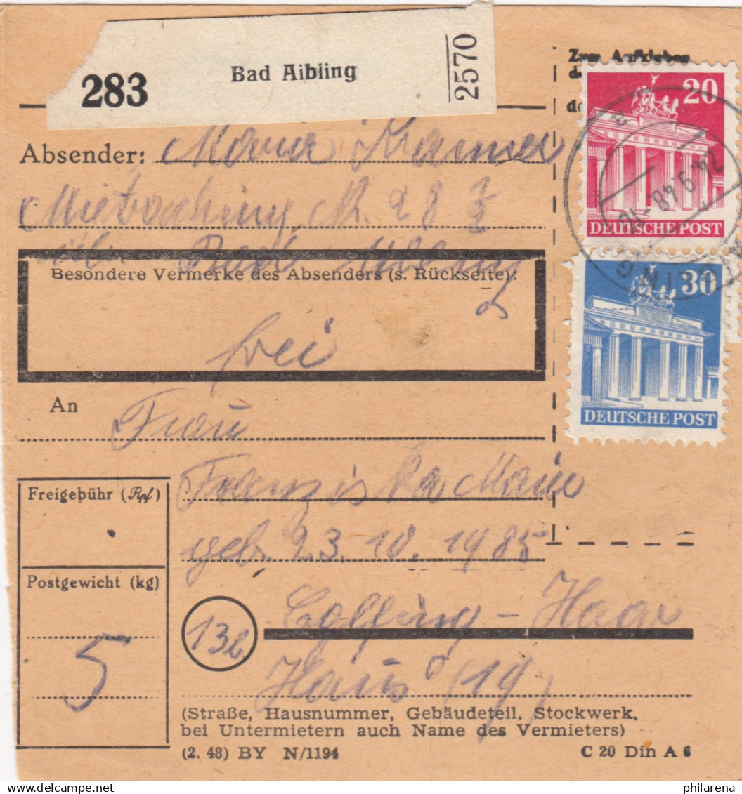 BiZone Paketkarte 1948: Bad Aibling Nach Eglfing-Haar - Lettres & Documents