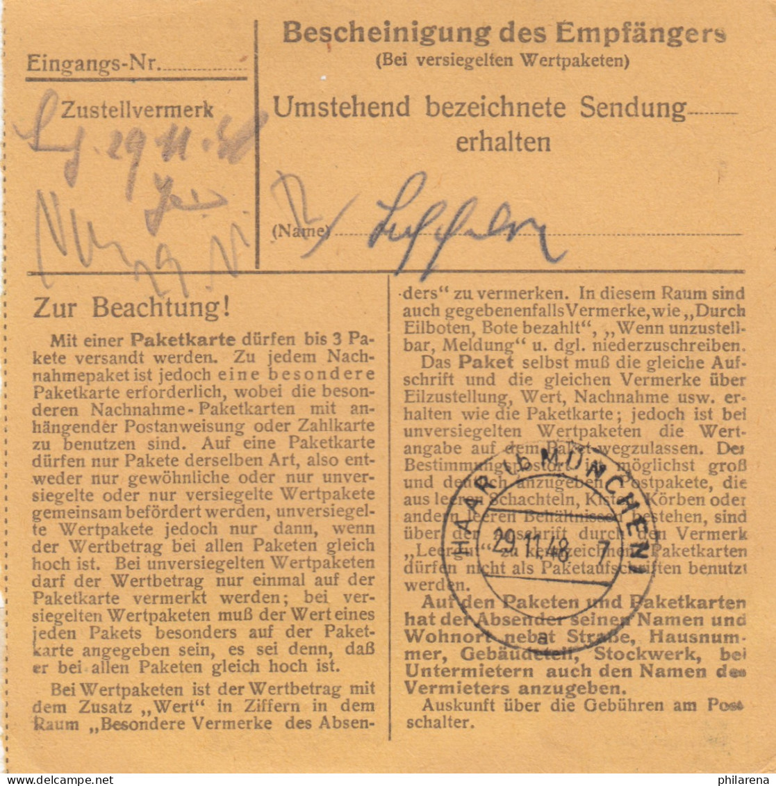 BiZone Paketkarte 1948: Schwandorf Nach Haar - Briefe U. Dokumente