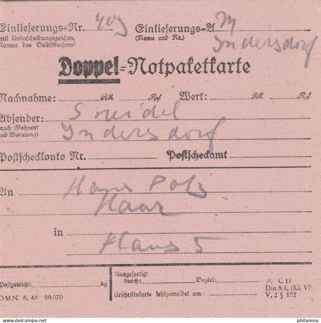 BiZone Paketkarte 1948: Indersdorf Nach Haar, Doppel-Notpaketkarte - Brieven En Documenten
