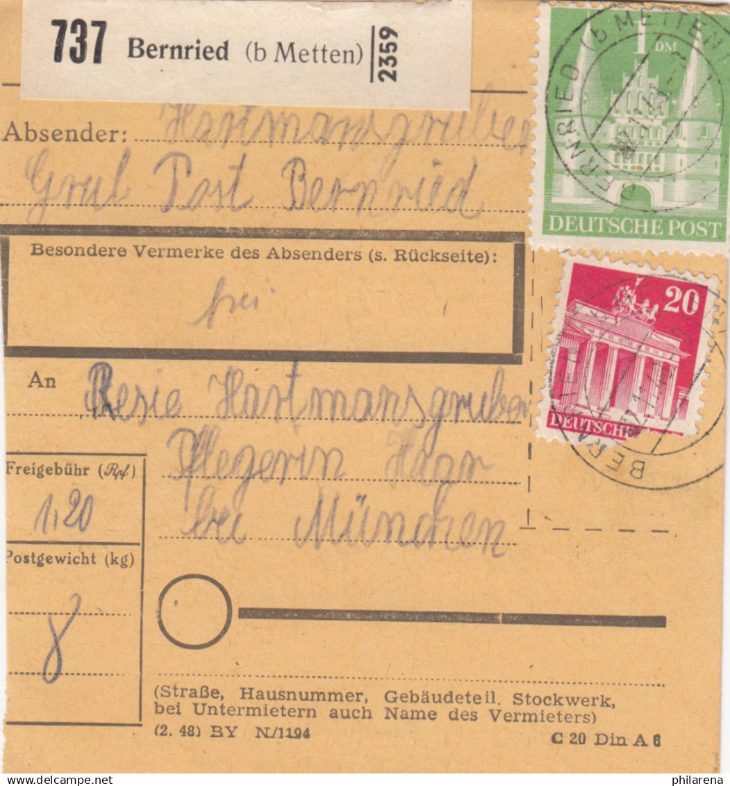 BiZone Paketkarte 1948: Bernried Nach Haar B. München, Pflegerin - Cartas & Documentos