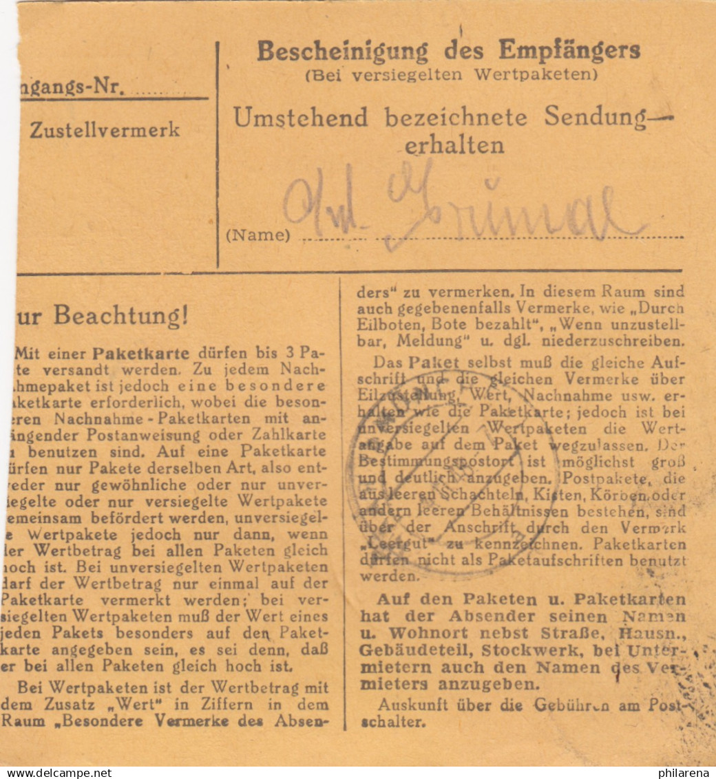 BiZone Paketkarte 1948: Bernried Nach Haar B. München, Pflegerin - Cartas & Documentos