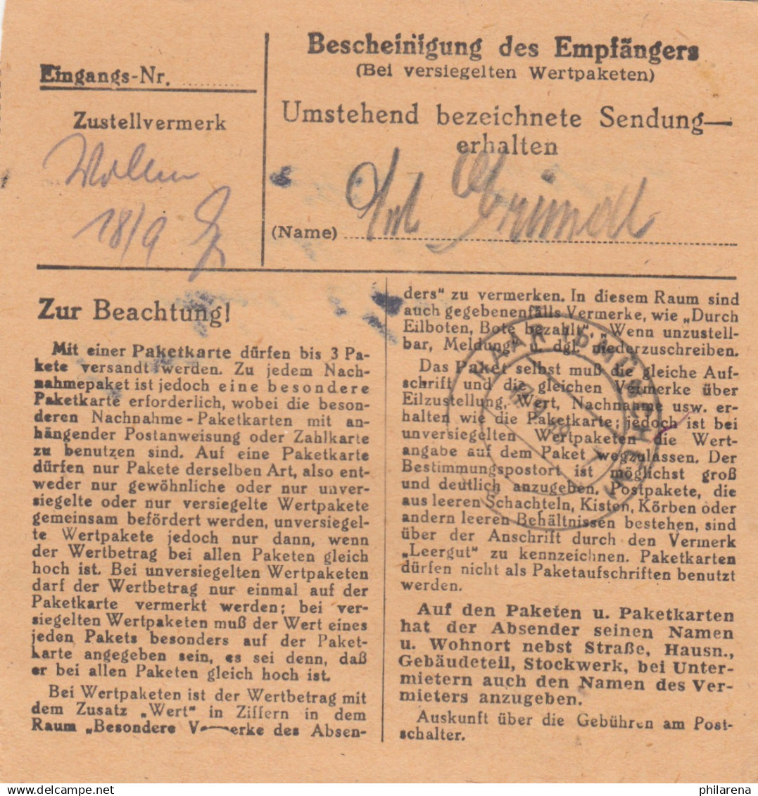 BiZone Paketkarte 1948: Fürstenfeldbruck Nach Haar Eglfing - Brieven En Documenten