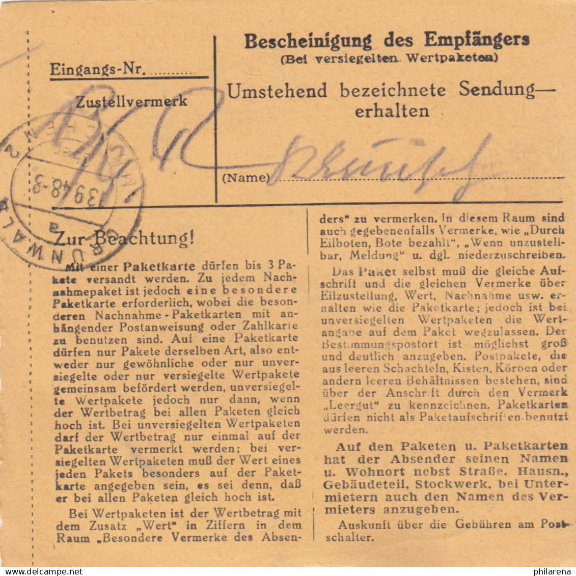 BiZone Paketkarte 1948: Buch A. Erlbach Nach Neu-Grünwald - Cartas & Documentos