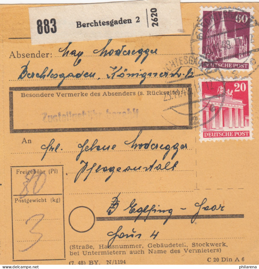 BiZone Paketkarte 1948: Berchtesgaden Nach Eglfing-Haar - Lettres & Documents