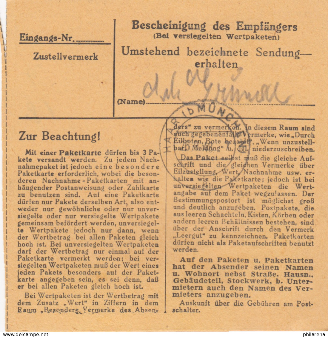 BiZone Paketkarte 1948: Bad Reichenhall Nach Eglfing, Anstalt - Cartas & Documentos