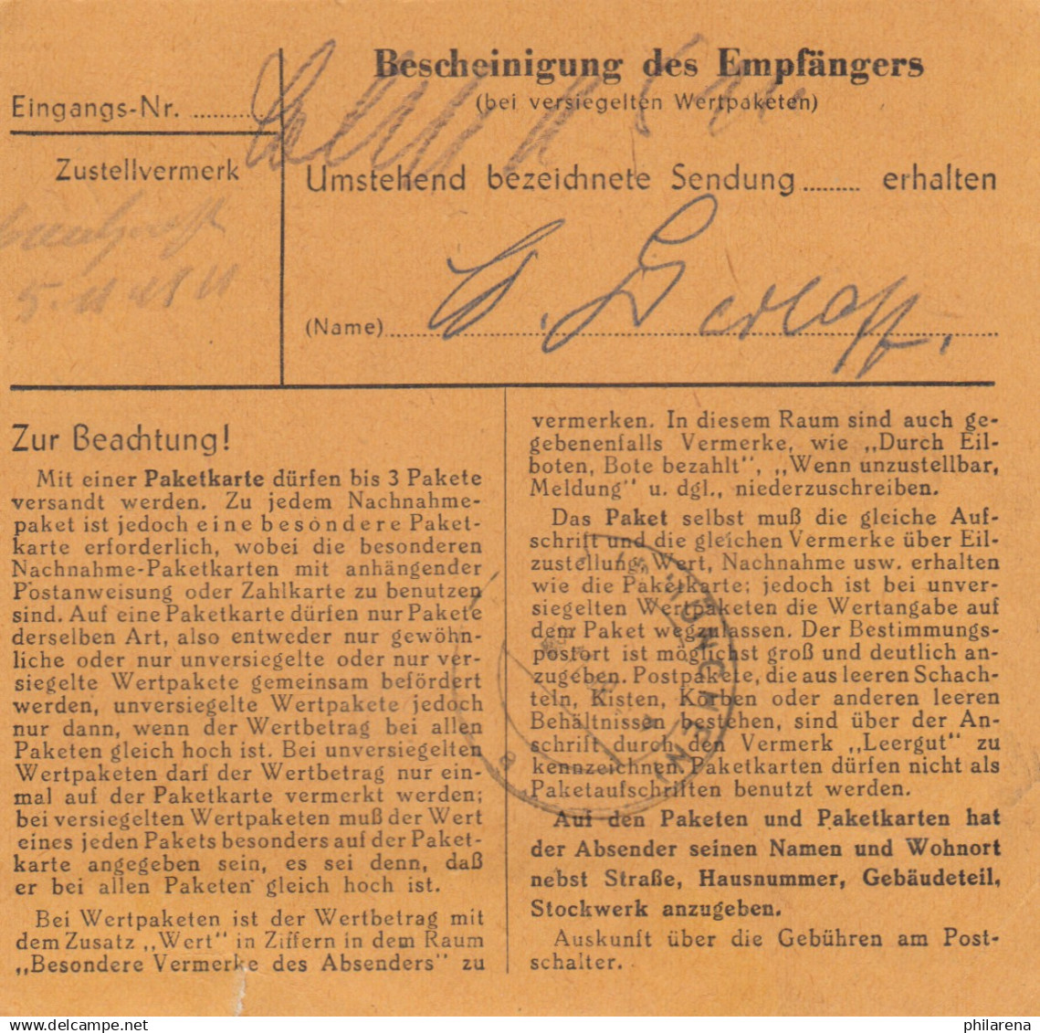 BiZone Paketkarte 1948: Hannover-Linden Nach Haar, Selbstbucherkarte Mit Wert - Lettres & Documents