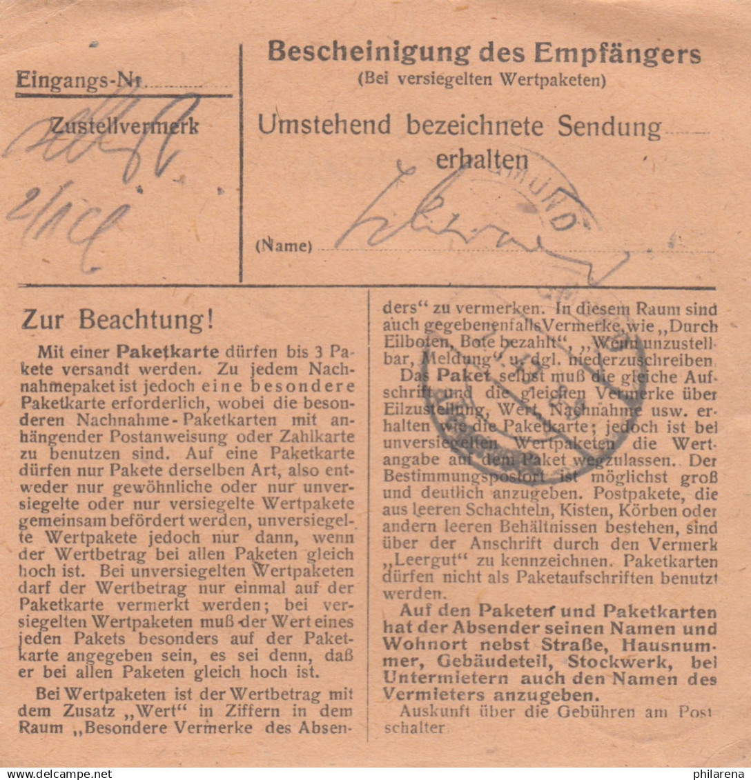 BiZone Paketkarte 1948: Eckersmühlen Nach Gmund Am Tegernsee - Briefe U. Dokumente